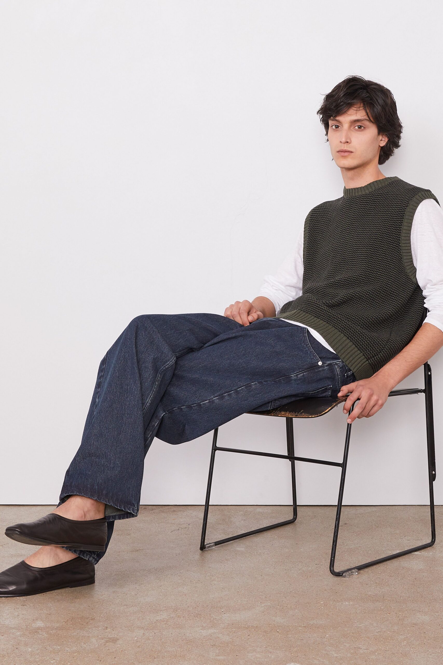 green cotton sleeveless relaxed textured sweater