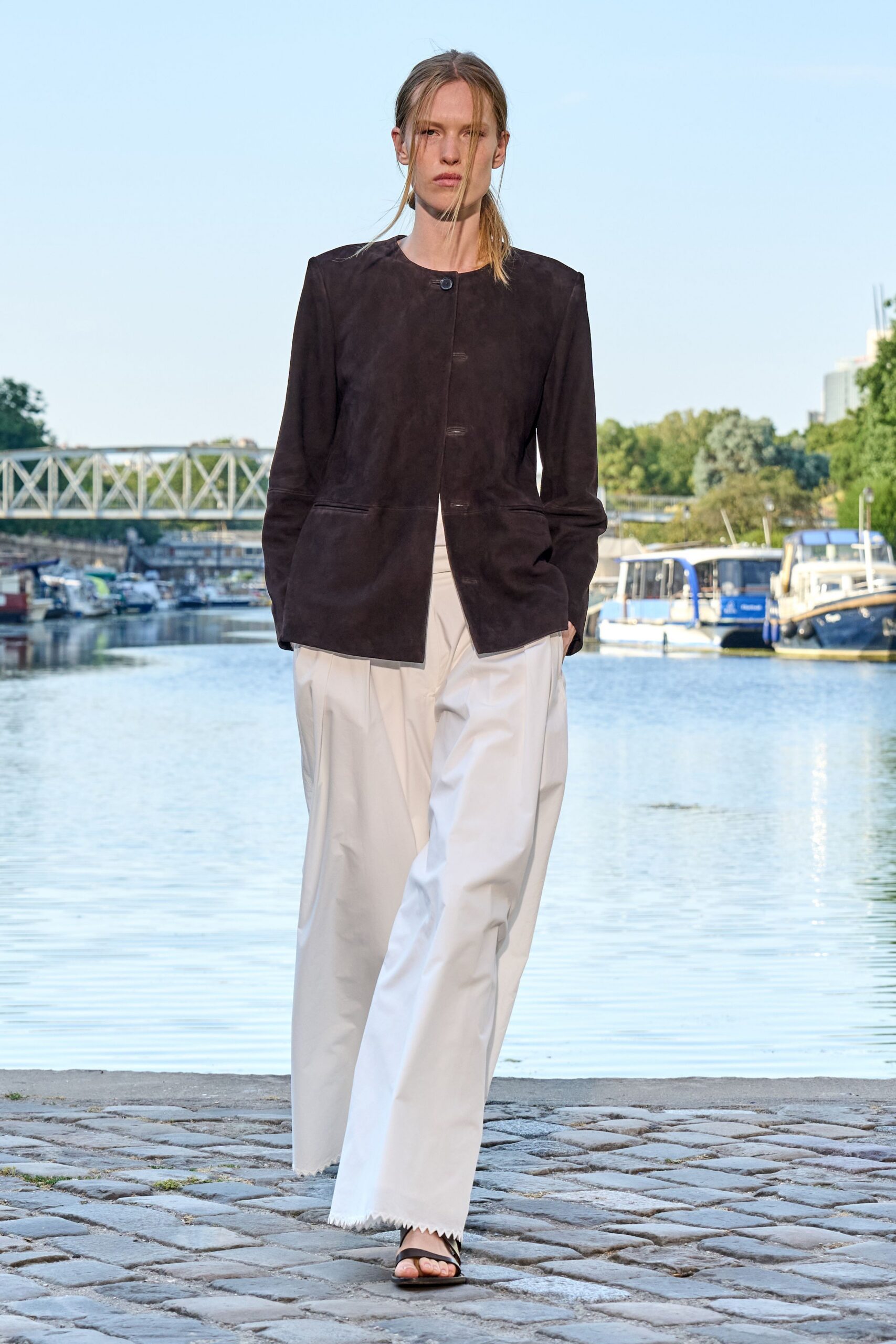 black suede long-sleeve collared relaxed jacket