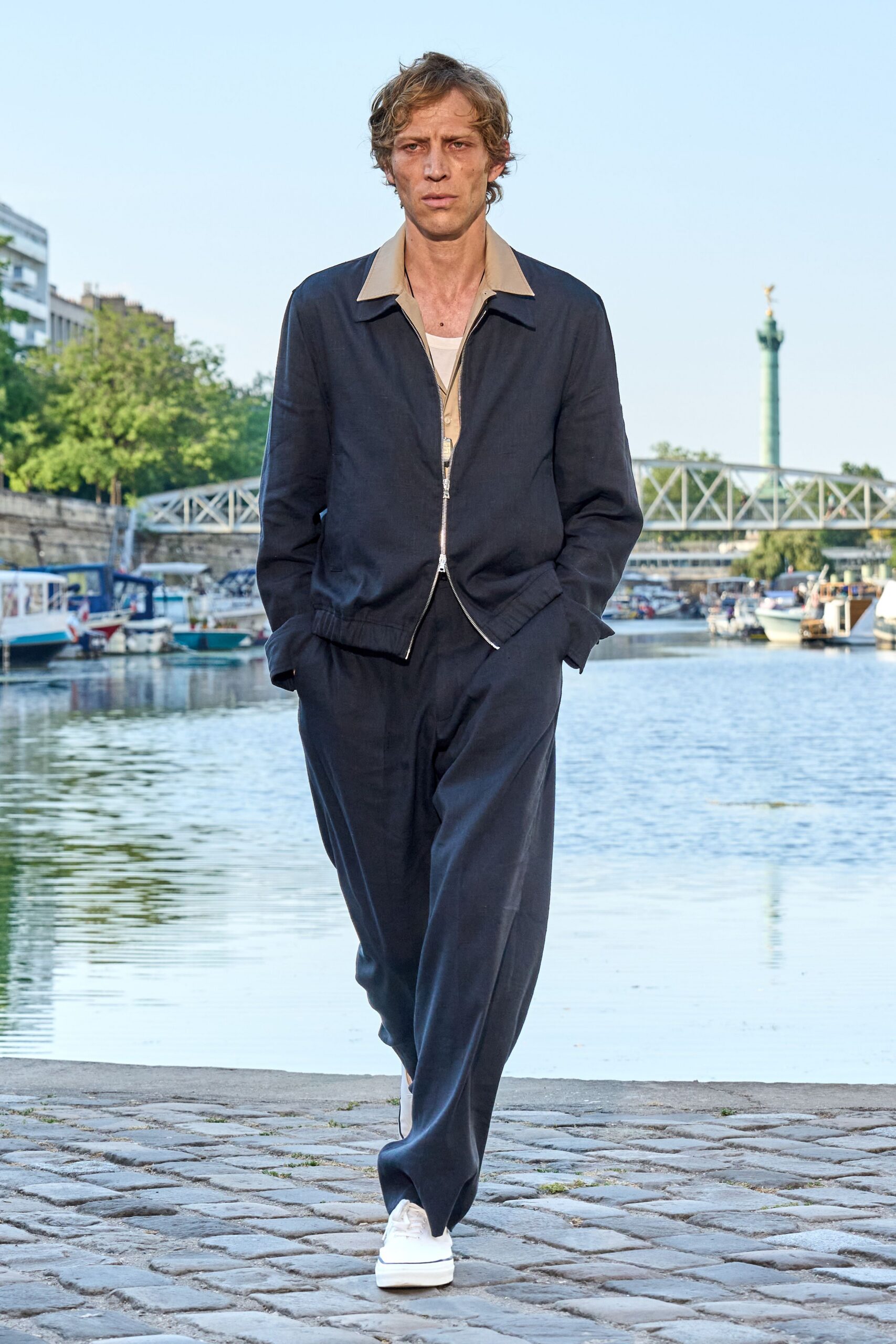 blue cotton relaxed pants