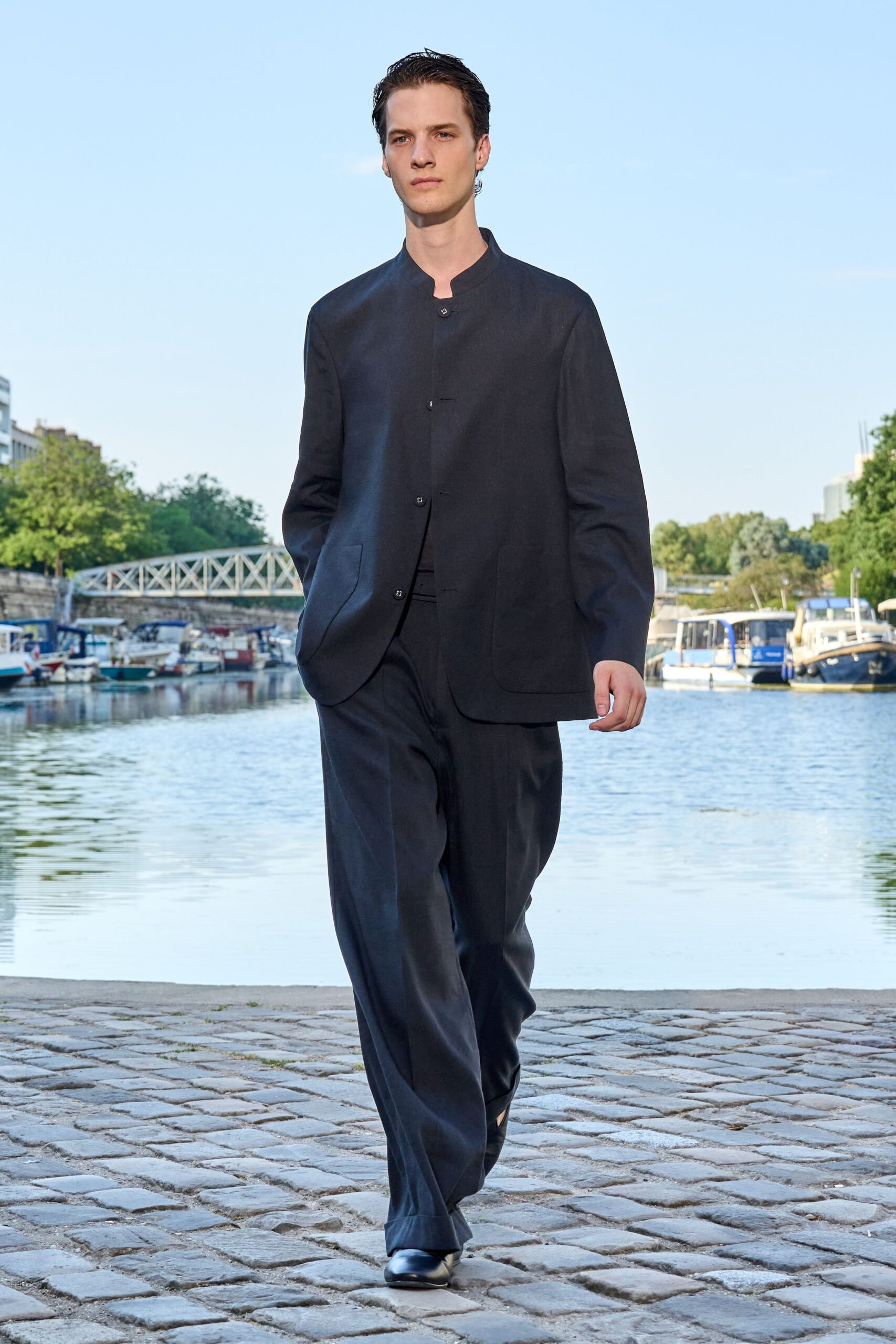 black cotton relaxed straight-leg pants