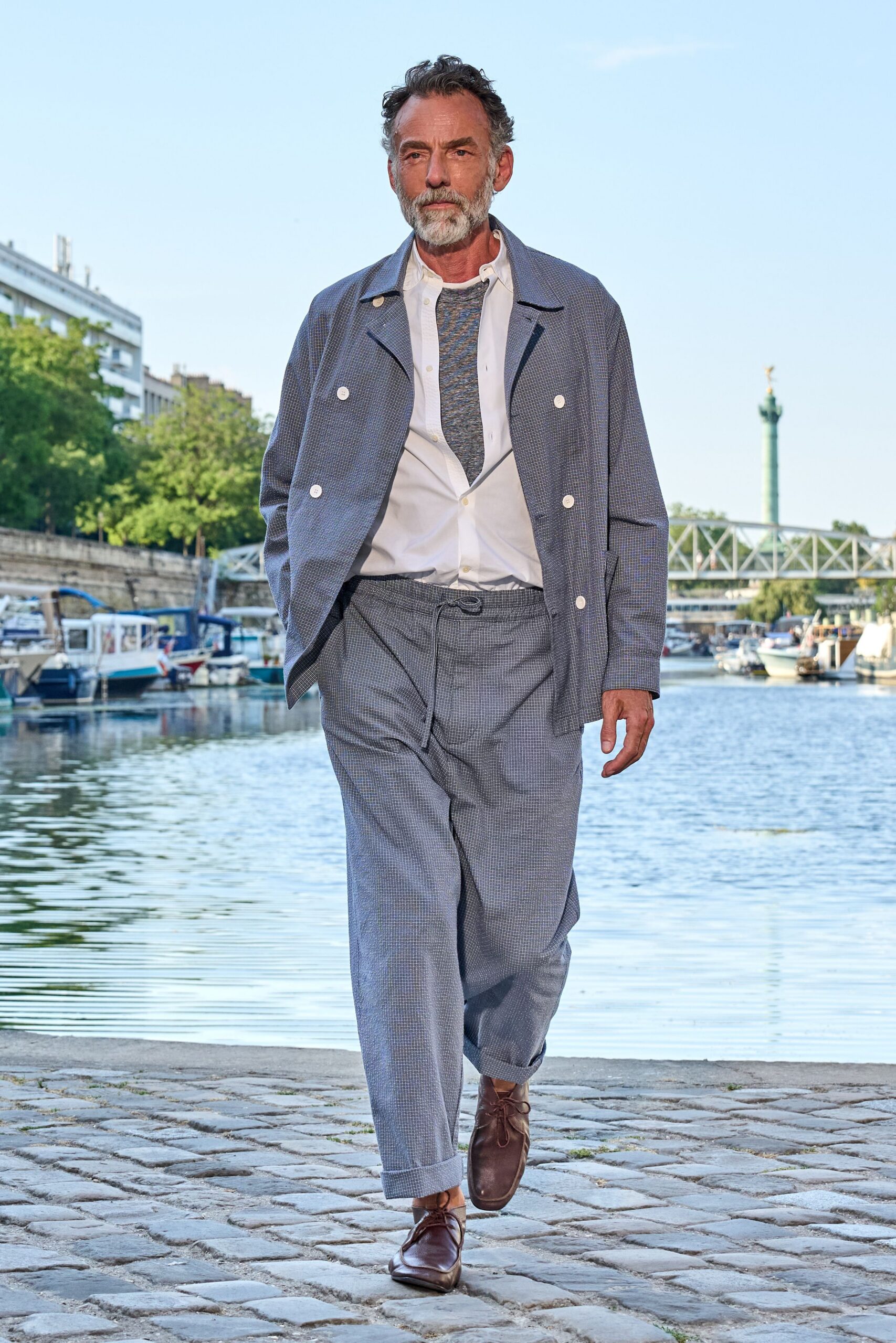 blue cotton relaxed wide-leg pants