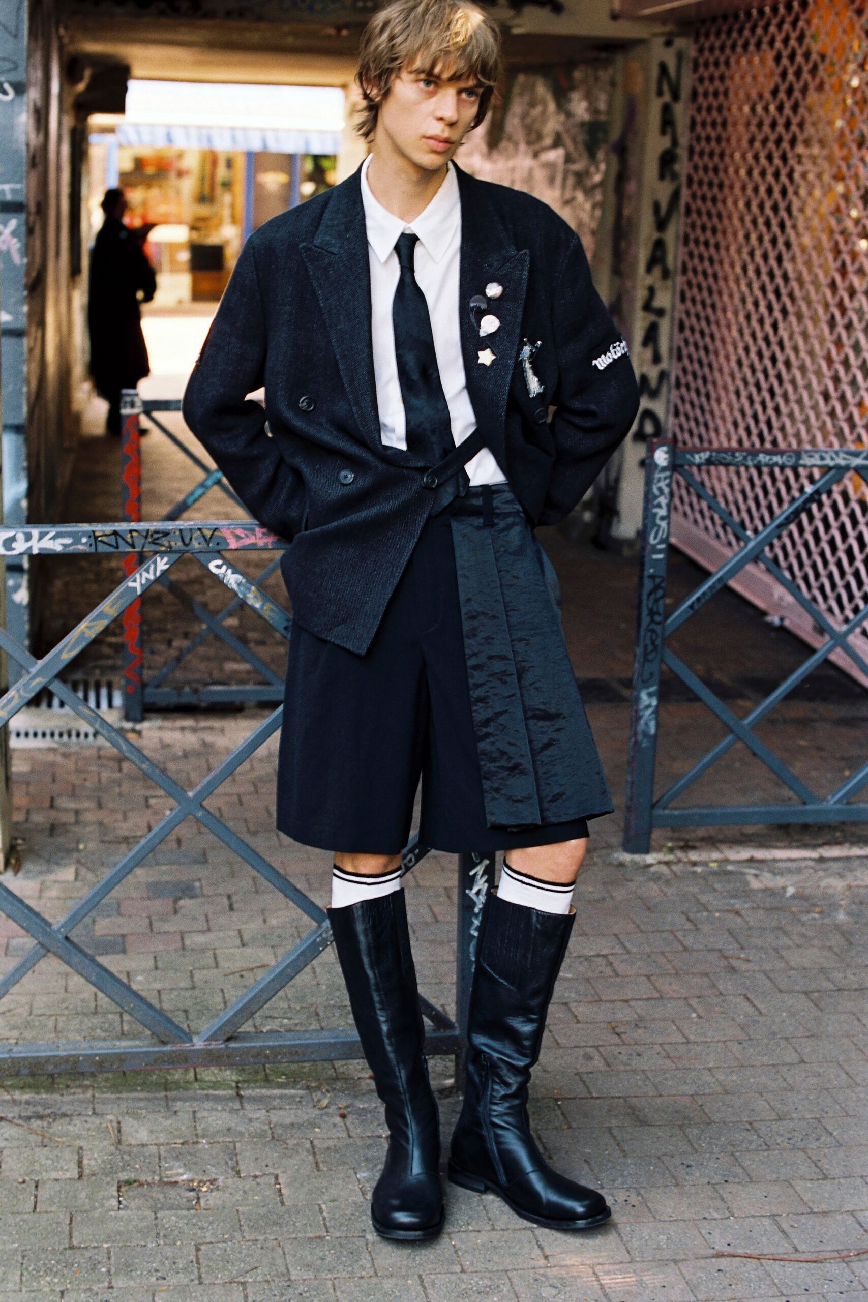 black wool long-sleeve collared structured buttoned blazer