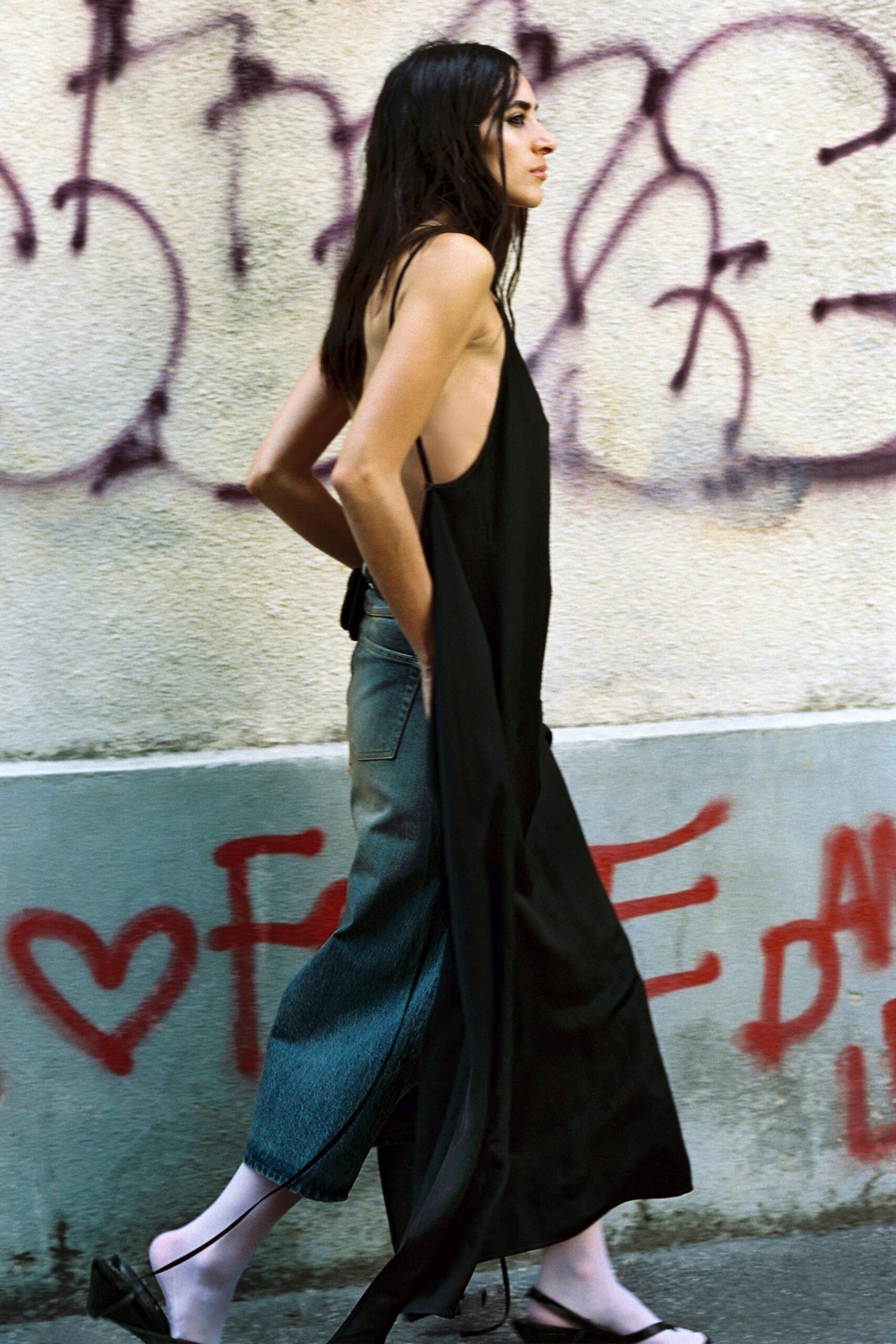 black silk sleeveless v-neck relaxed draped maxi dress