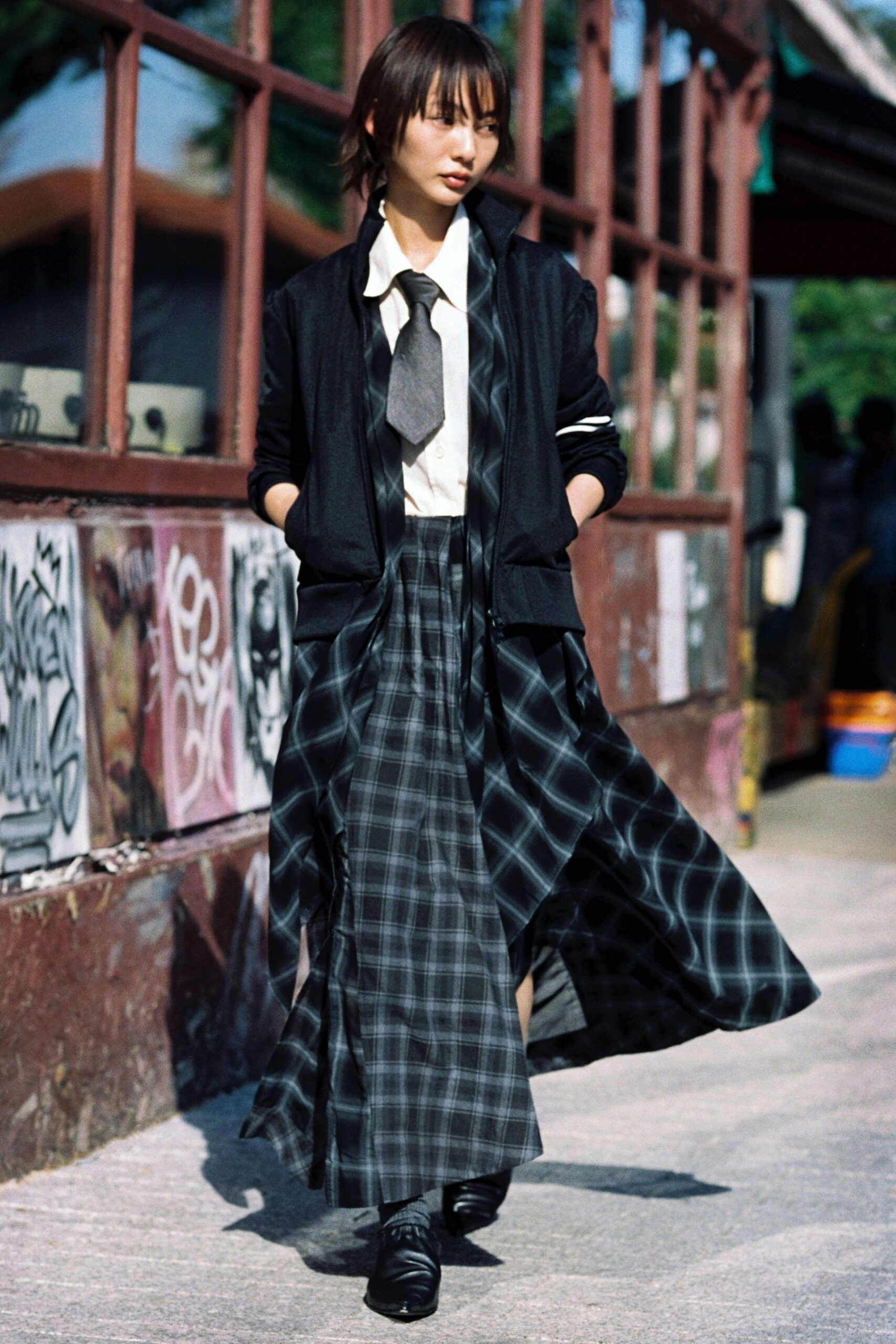 black silk sleeveless v-neck fitted checked maxi dress