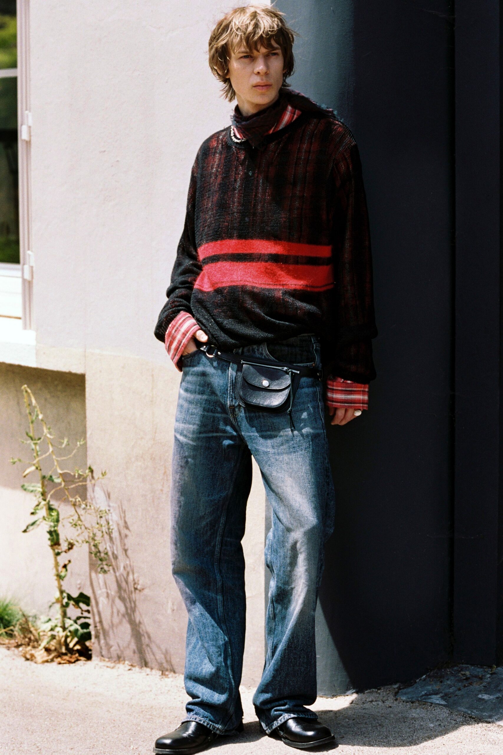 blue denim relaxed distressed jeans