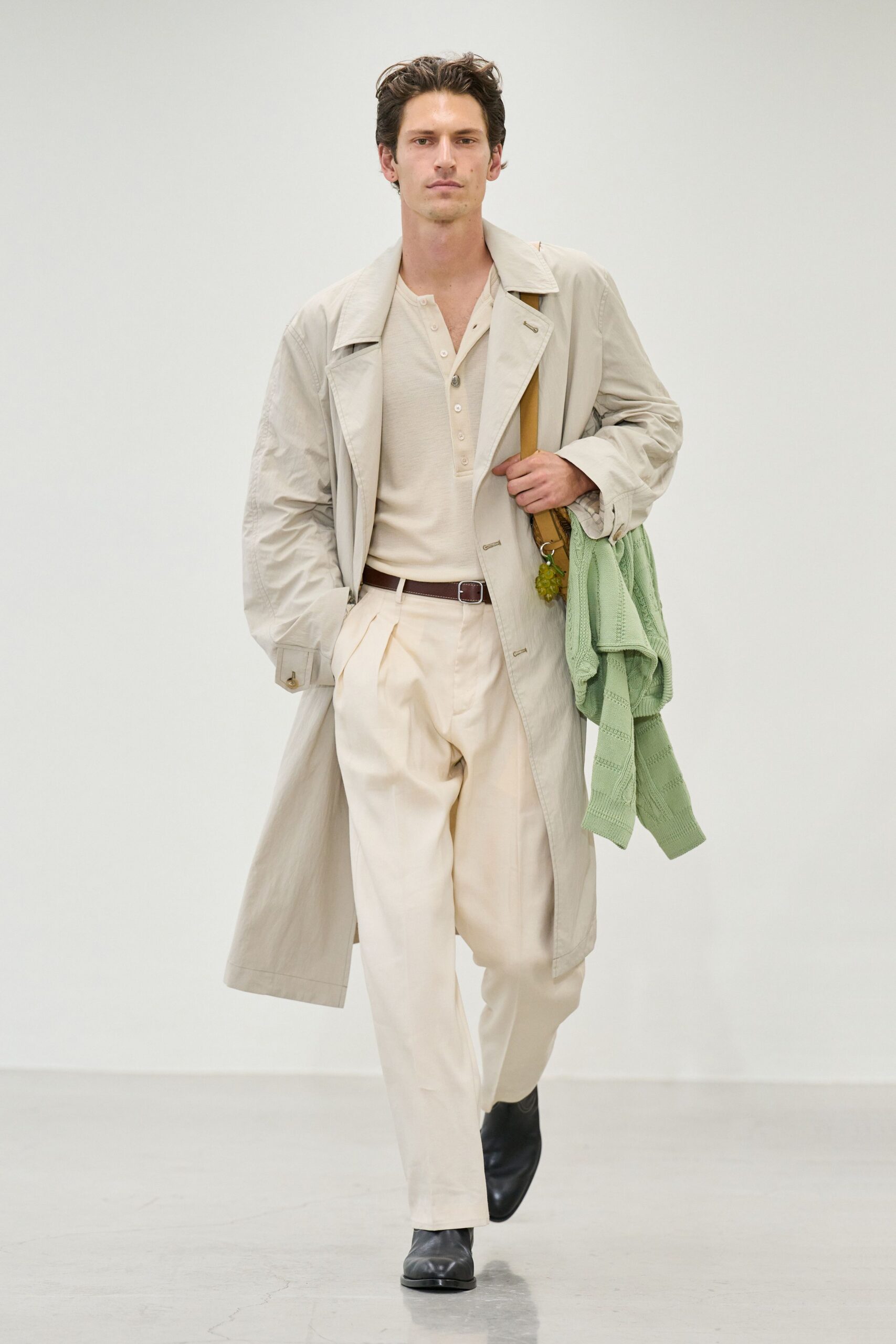 beige cotton long-sleeve collared relaxed buttoned trench