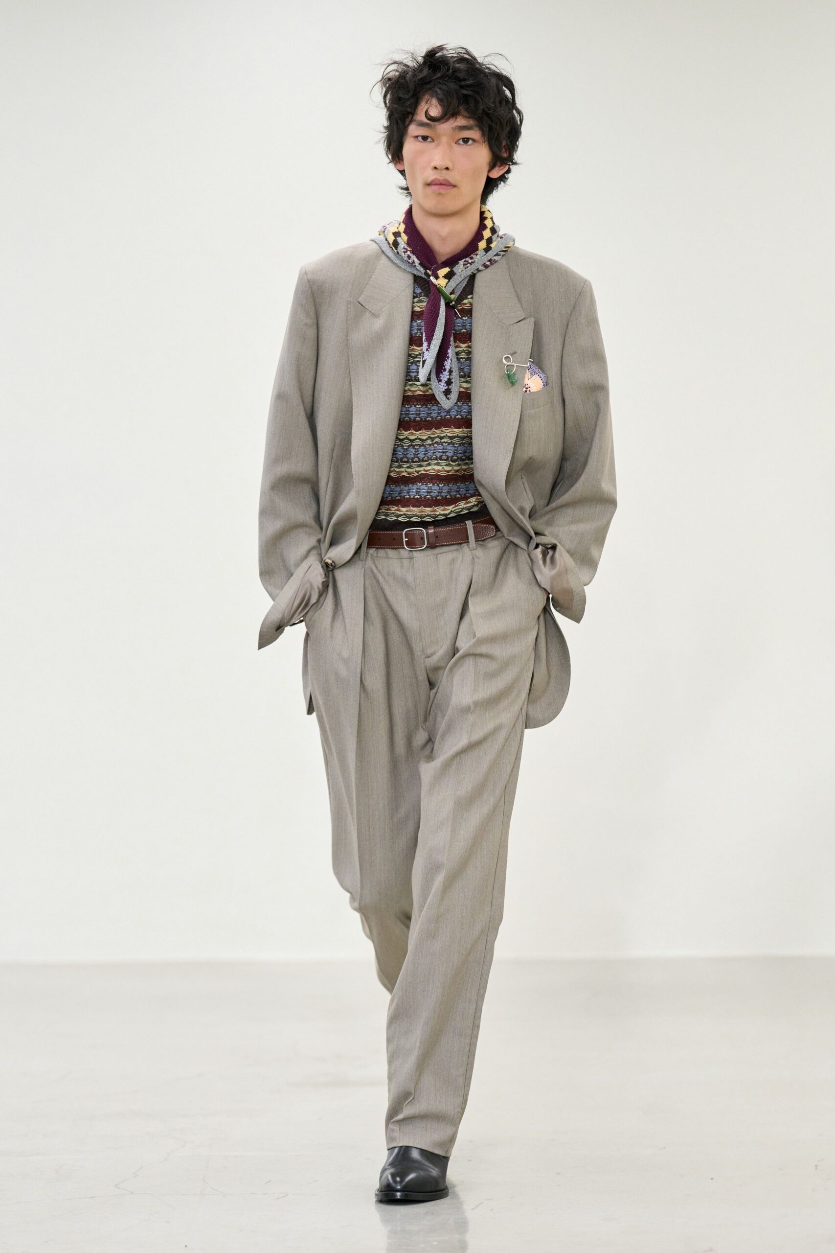 multi cotton long-sleeve collared fitted printed shirt