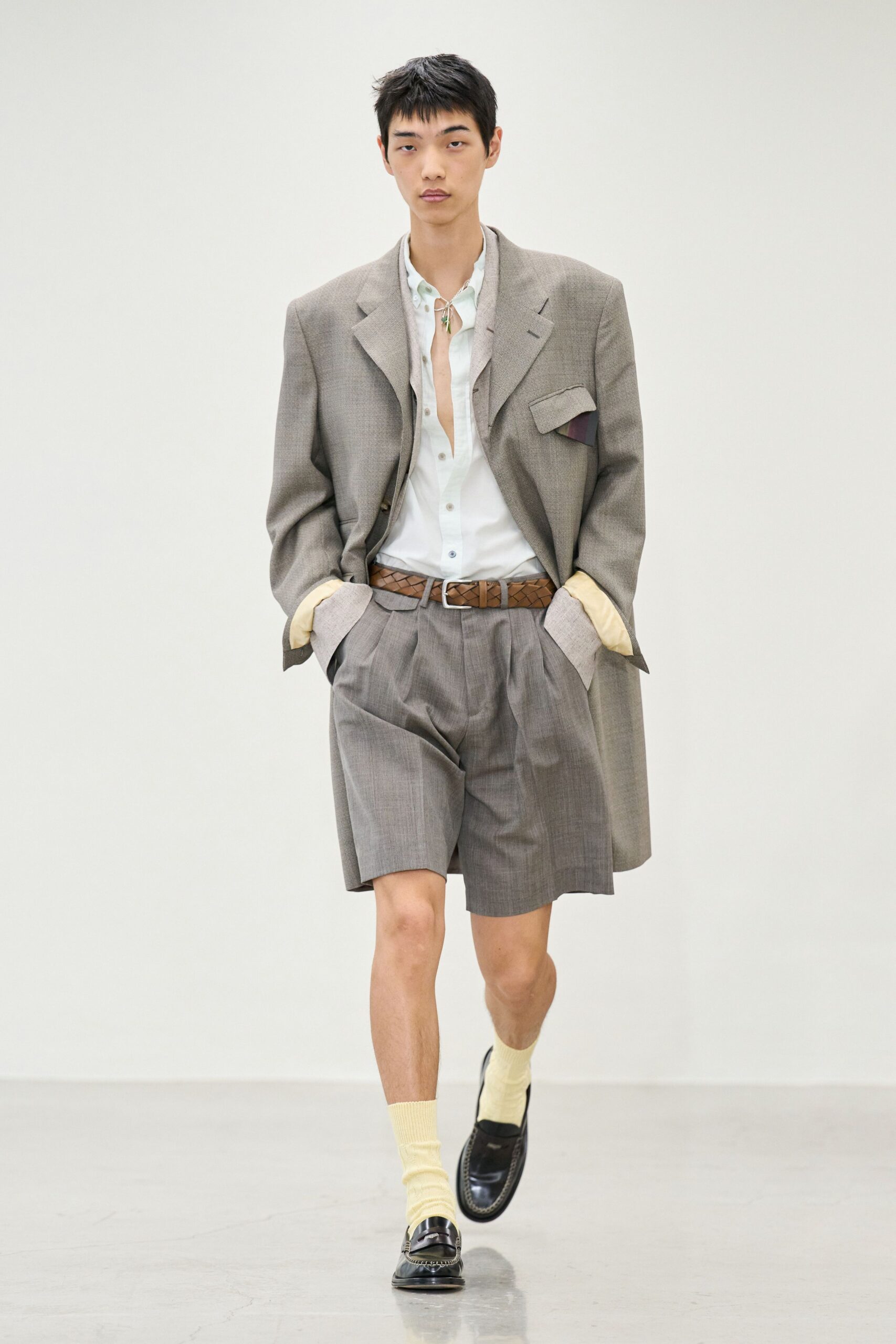 gray blazer with shorts