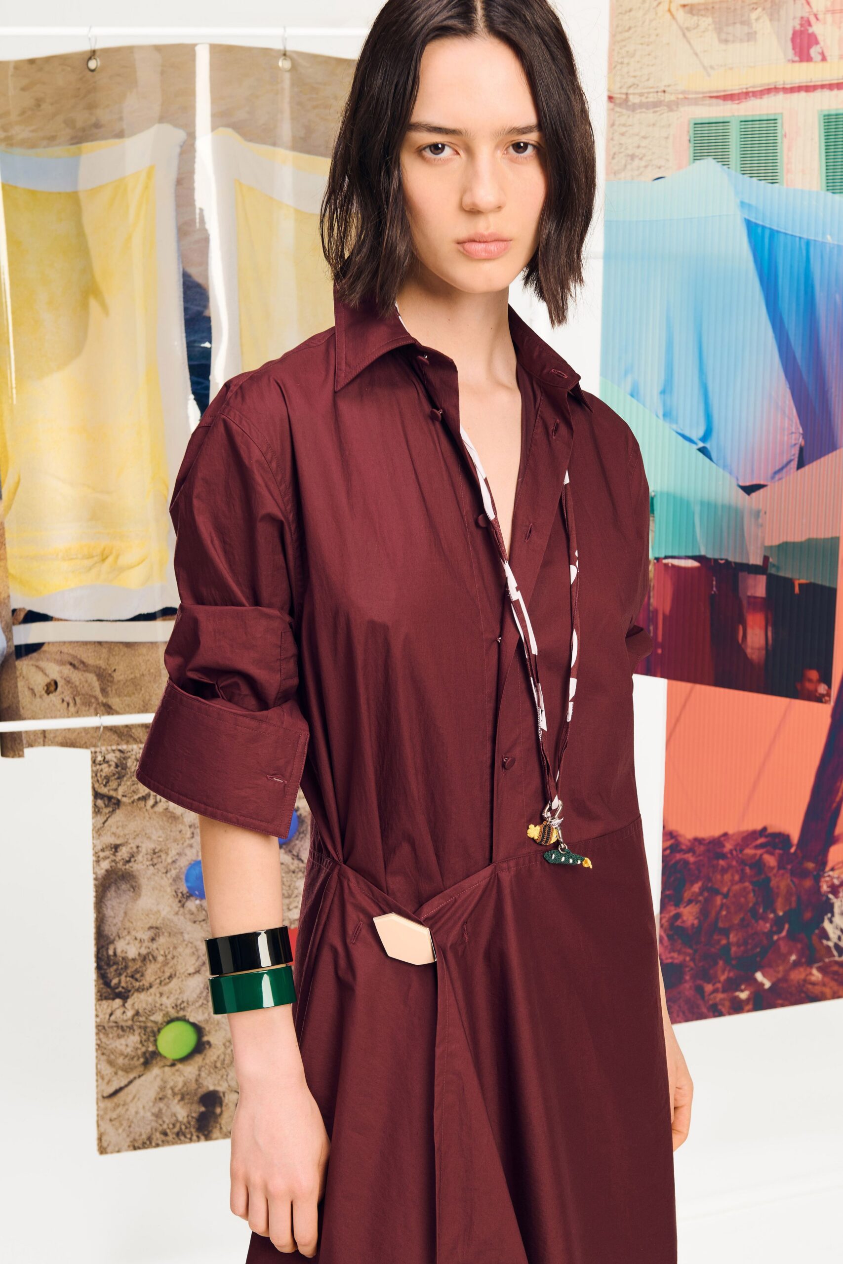 maroon cotton relaxed shirt-dress