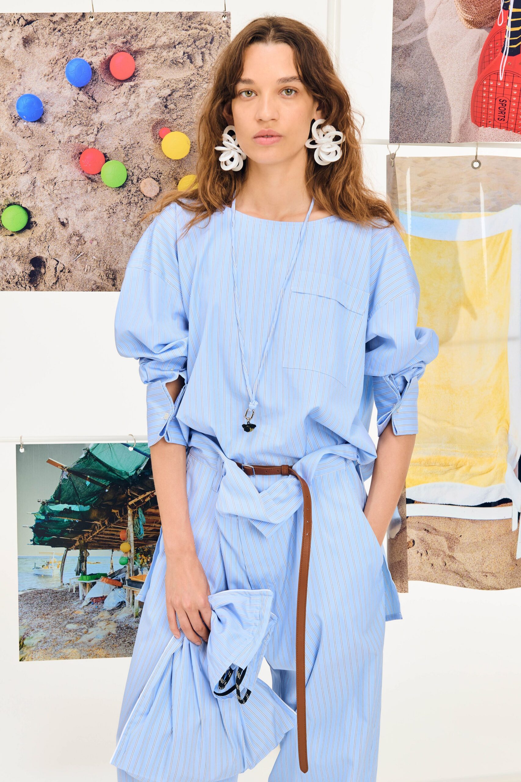 blue cotton relaxed straight-leg pants