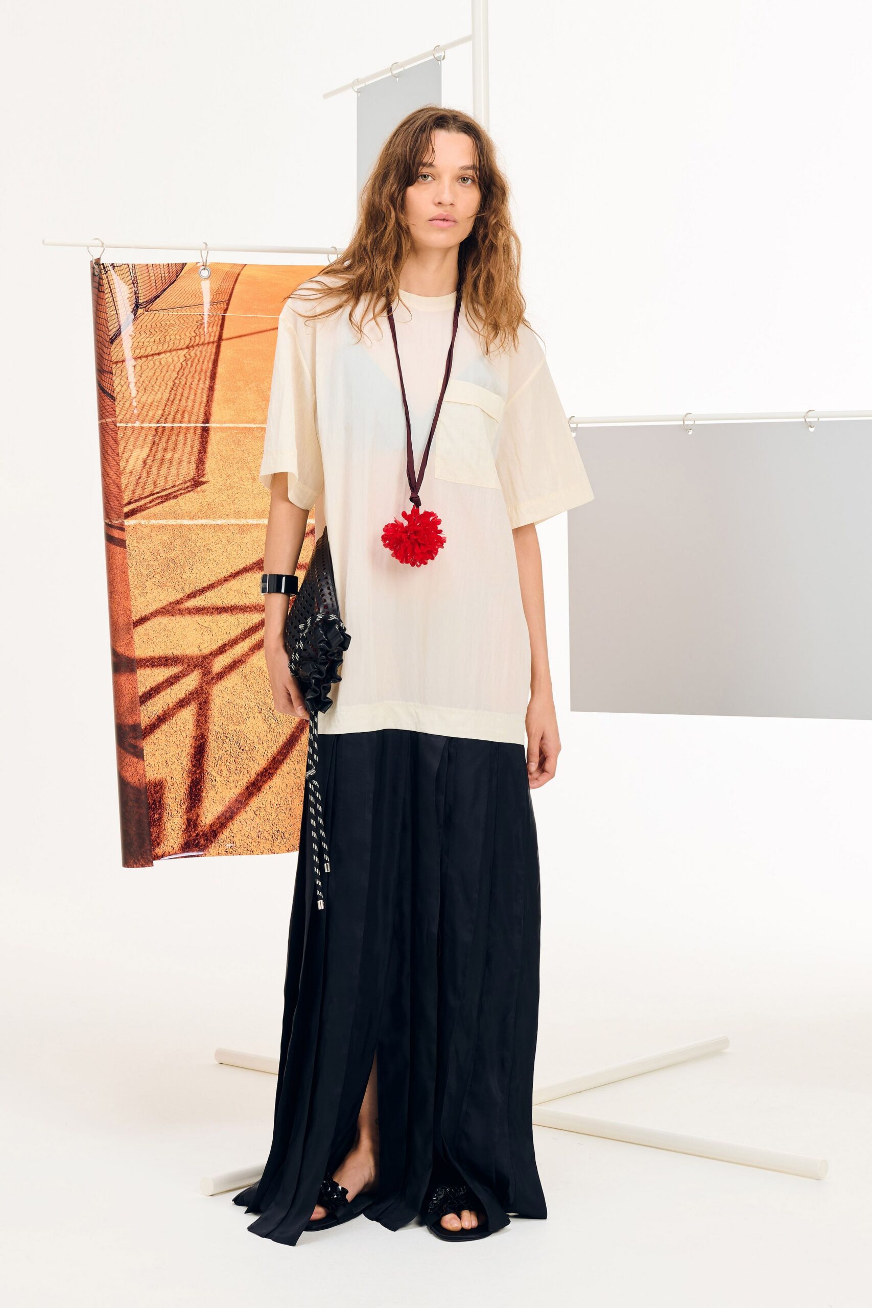 white cotton short-sleeve collared relaxed pleated top
