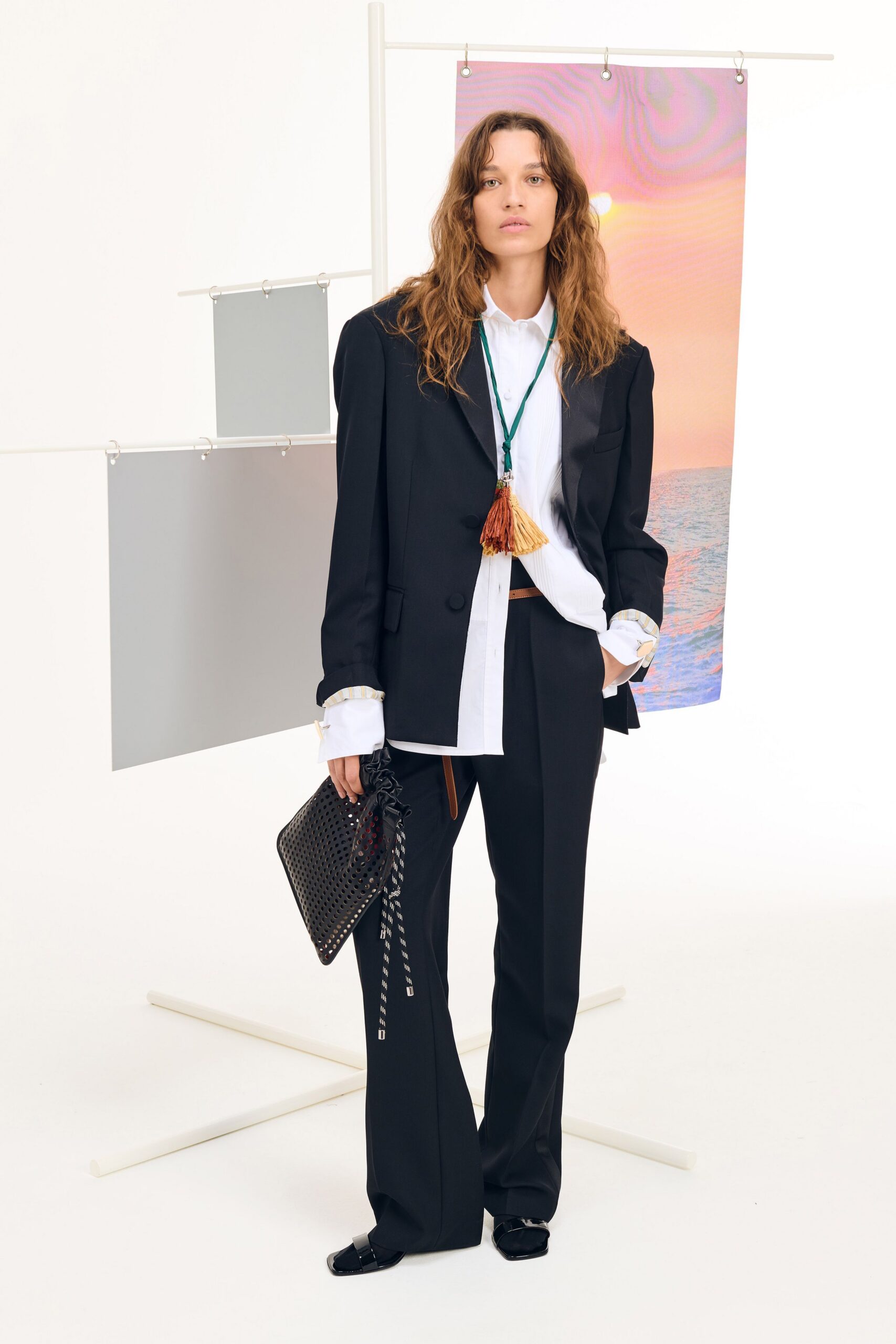 white cotton long-sleeve collared relaxed shirt