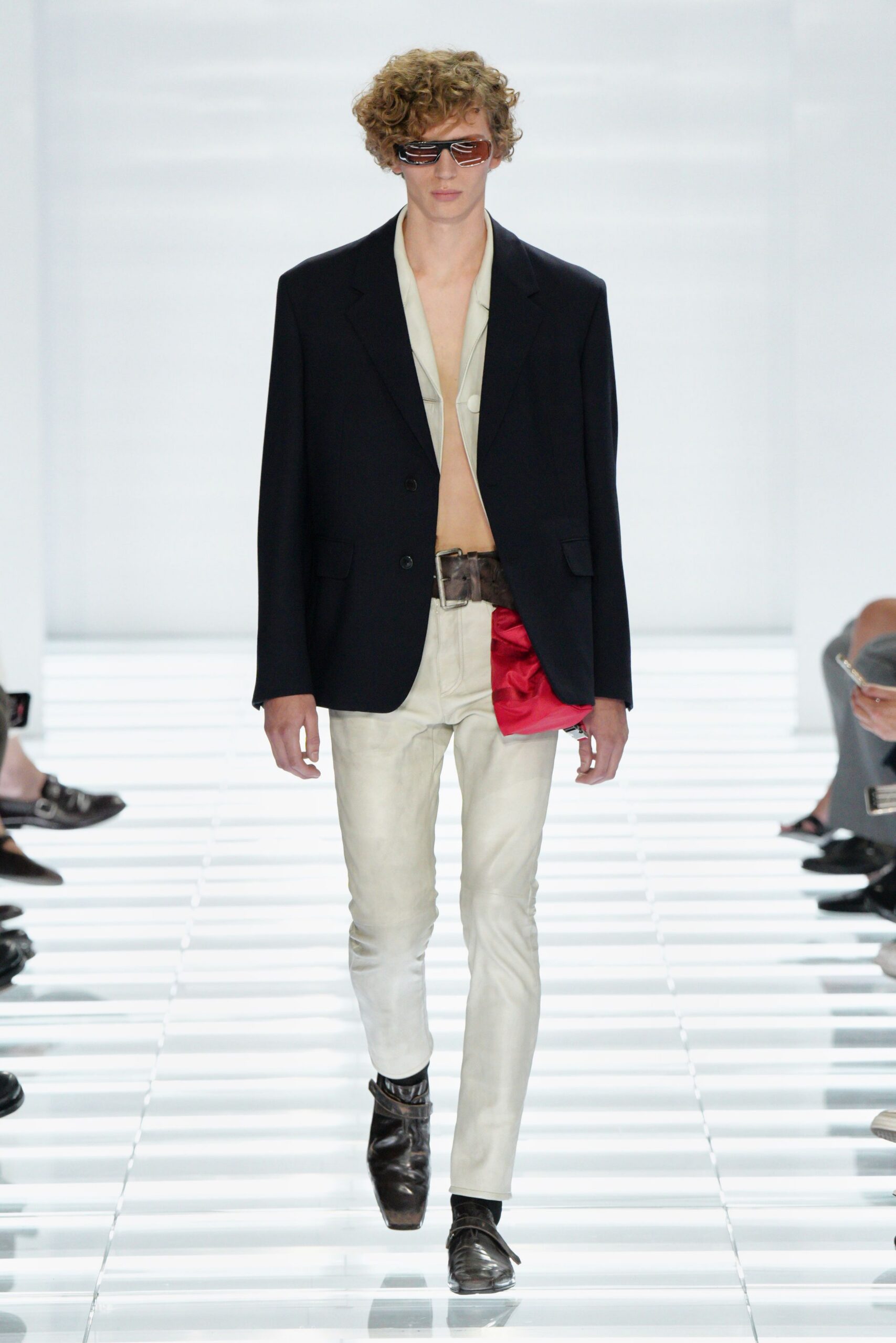 black blazer white shirt beige pants