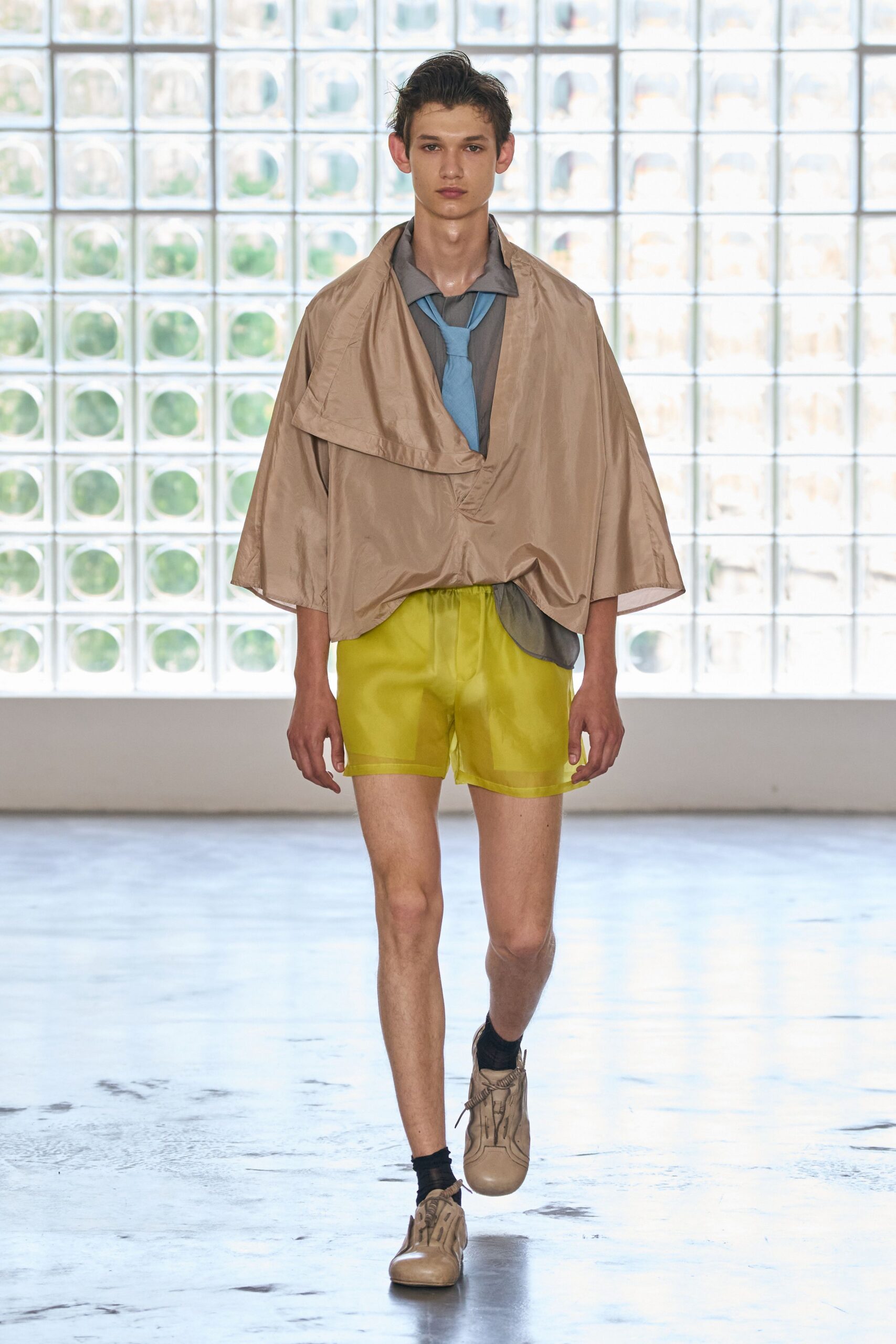 beige silk short-sleeve relaxed cape