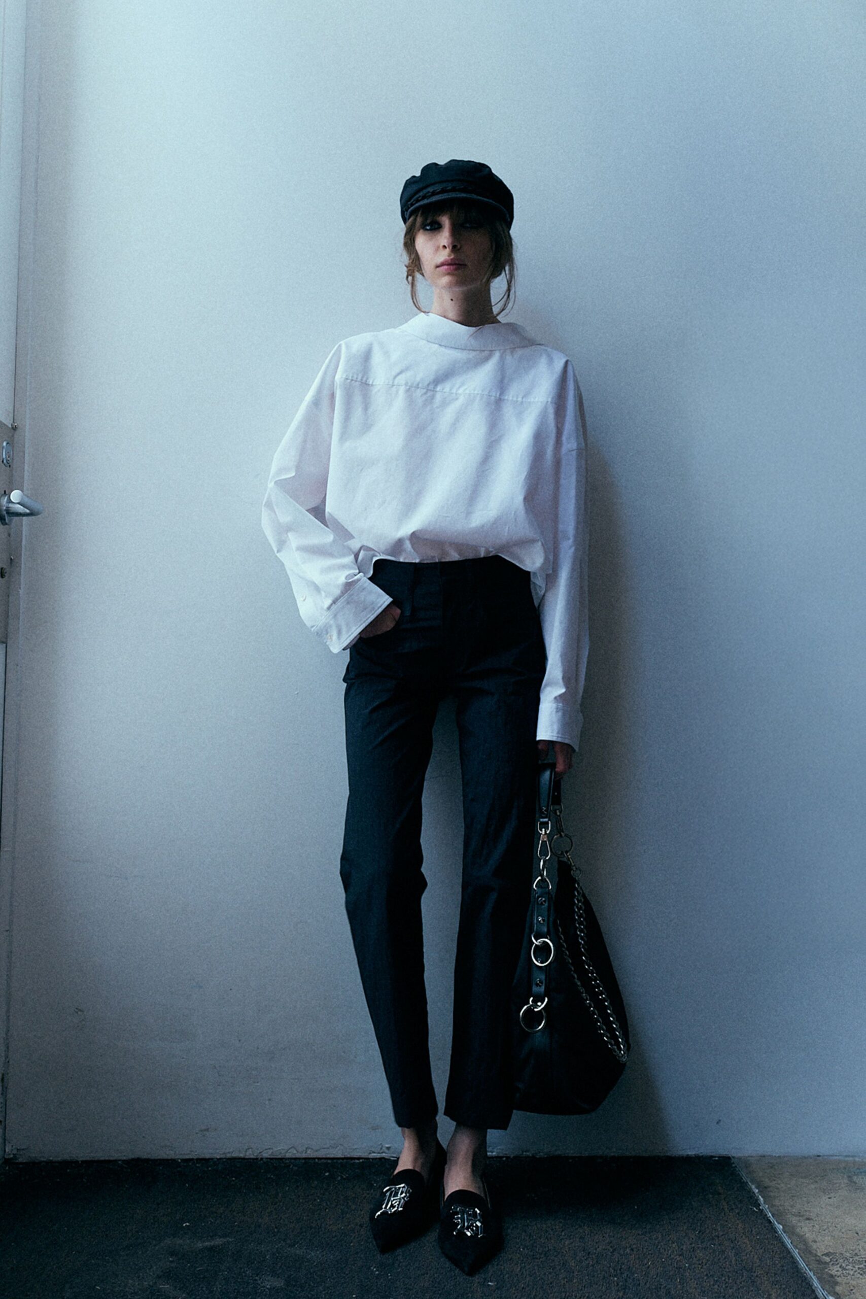white shirt black tailored pants