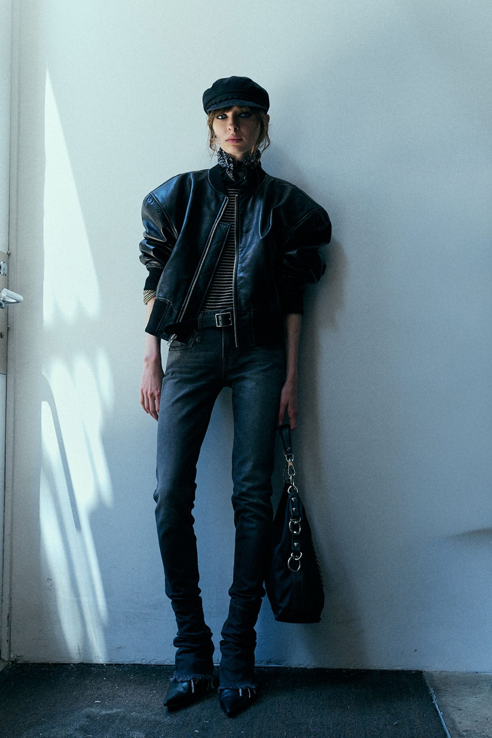 black leather oversized jacket