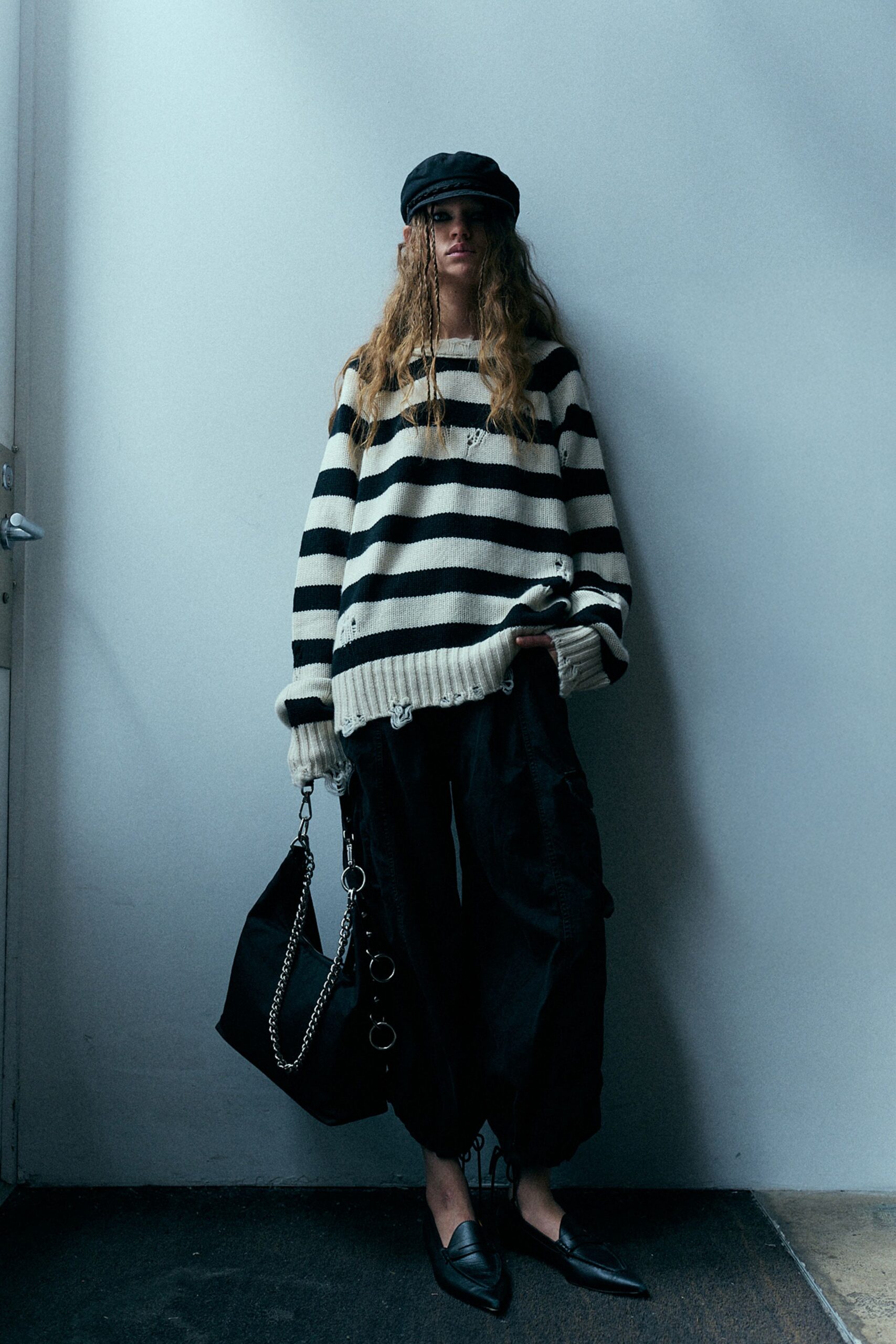 oversized striped sweater with cargo pants
