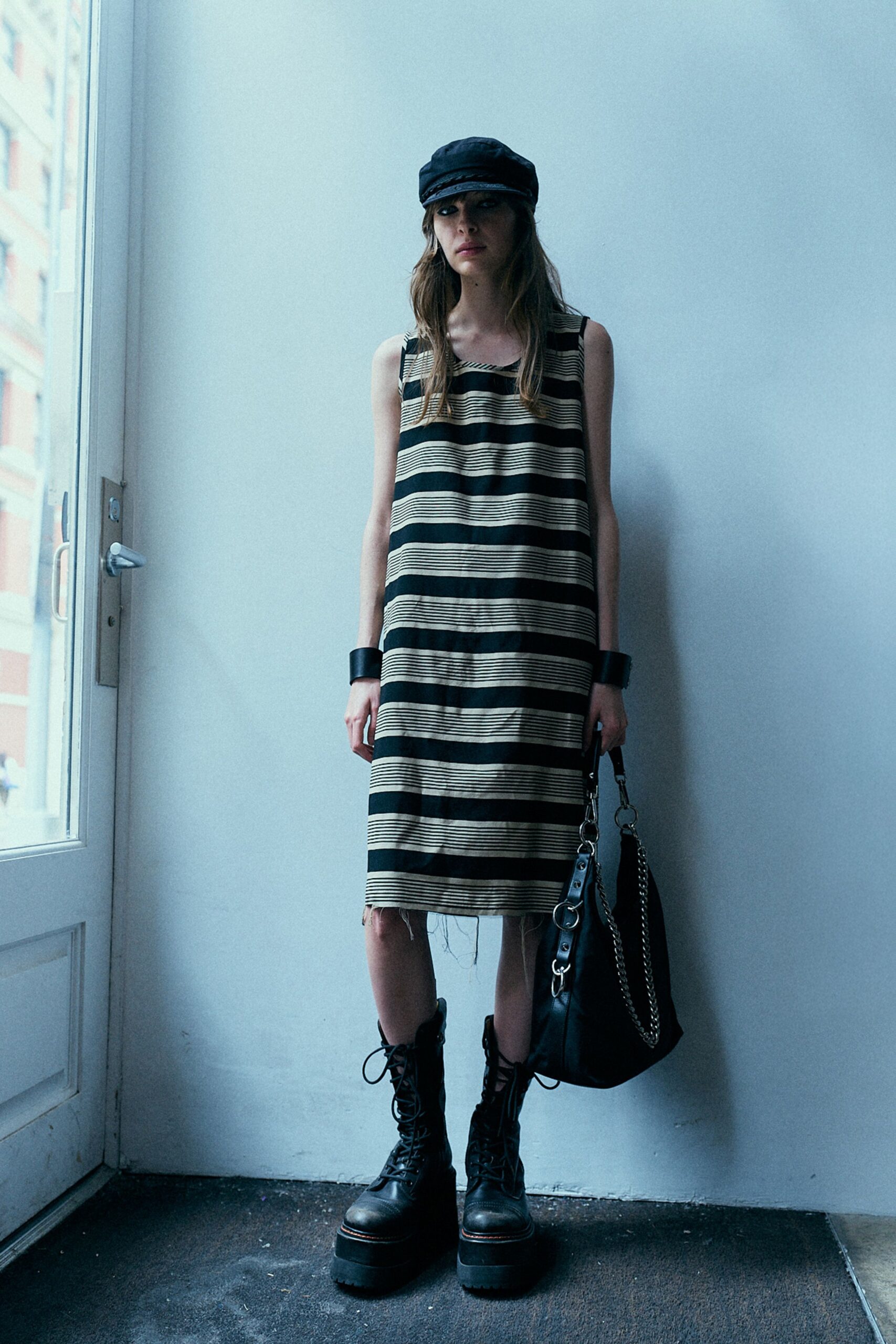 striped mini dress with boots