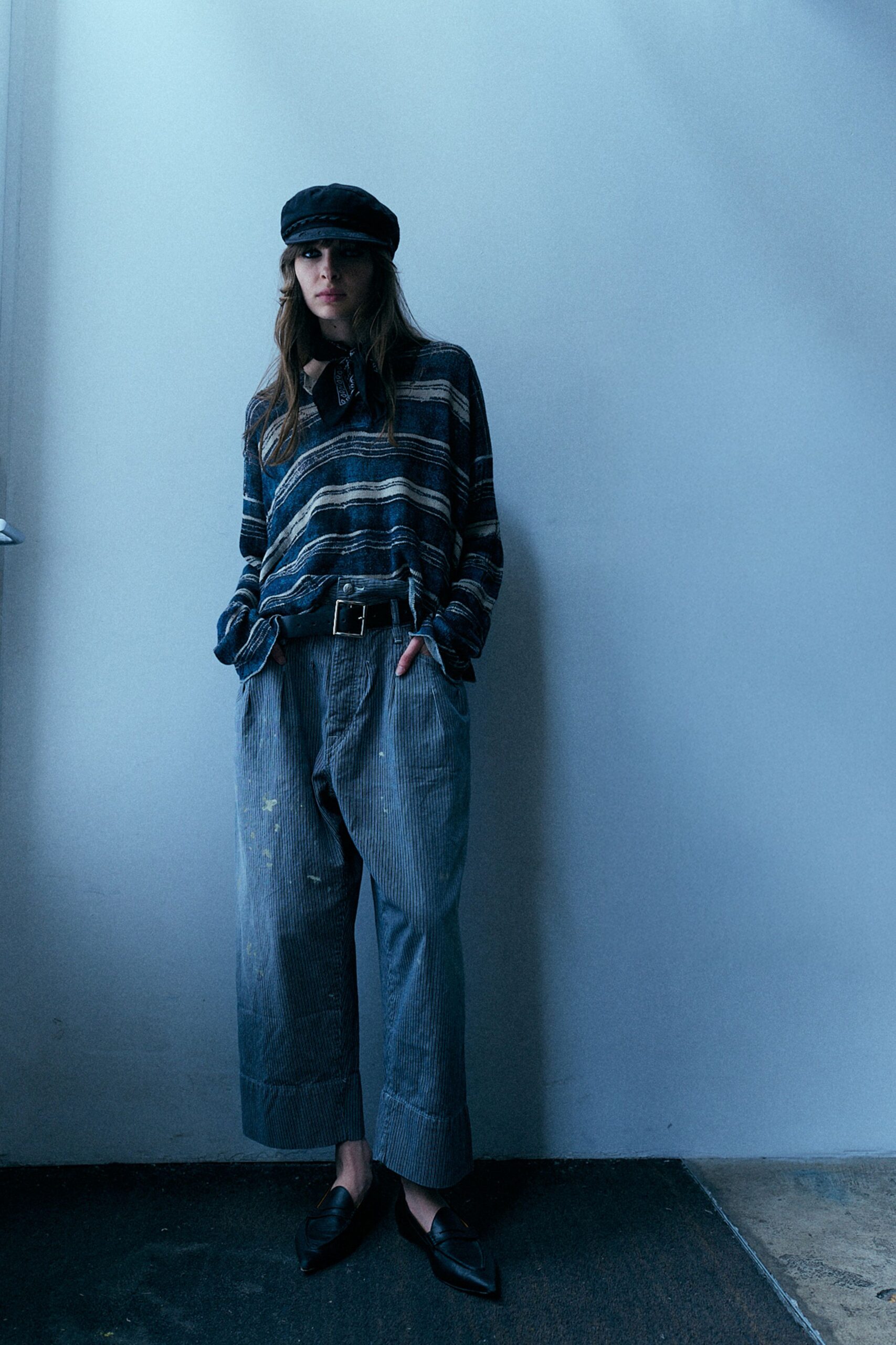 relaxed striped shirt with wide-leg pants