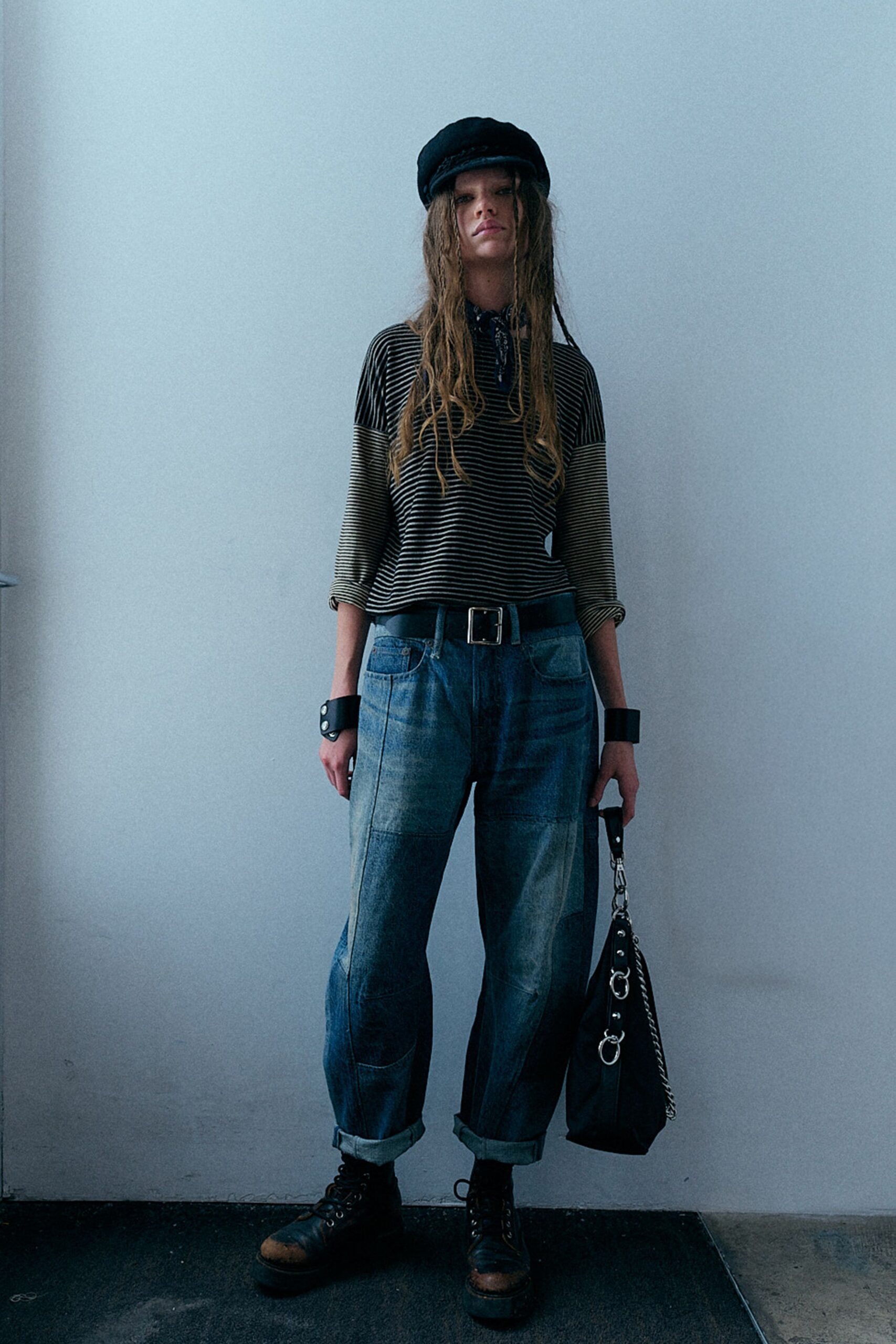 relaxed striped top with denim pants