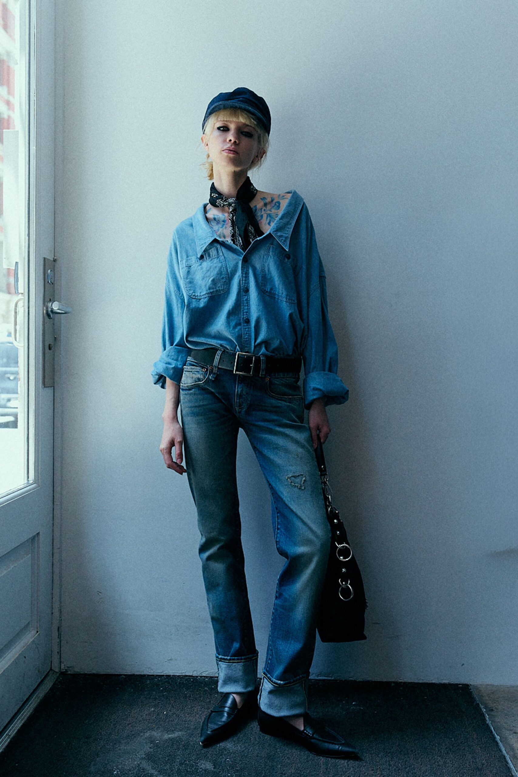blue denim shirt and pants
