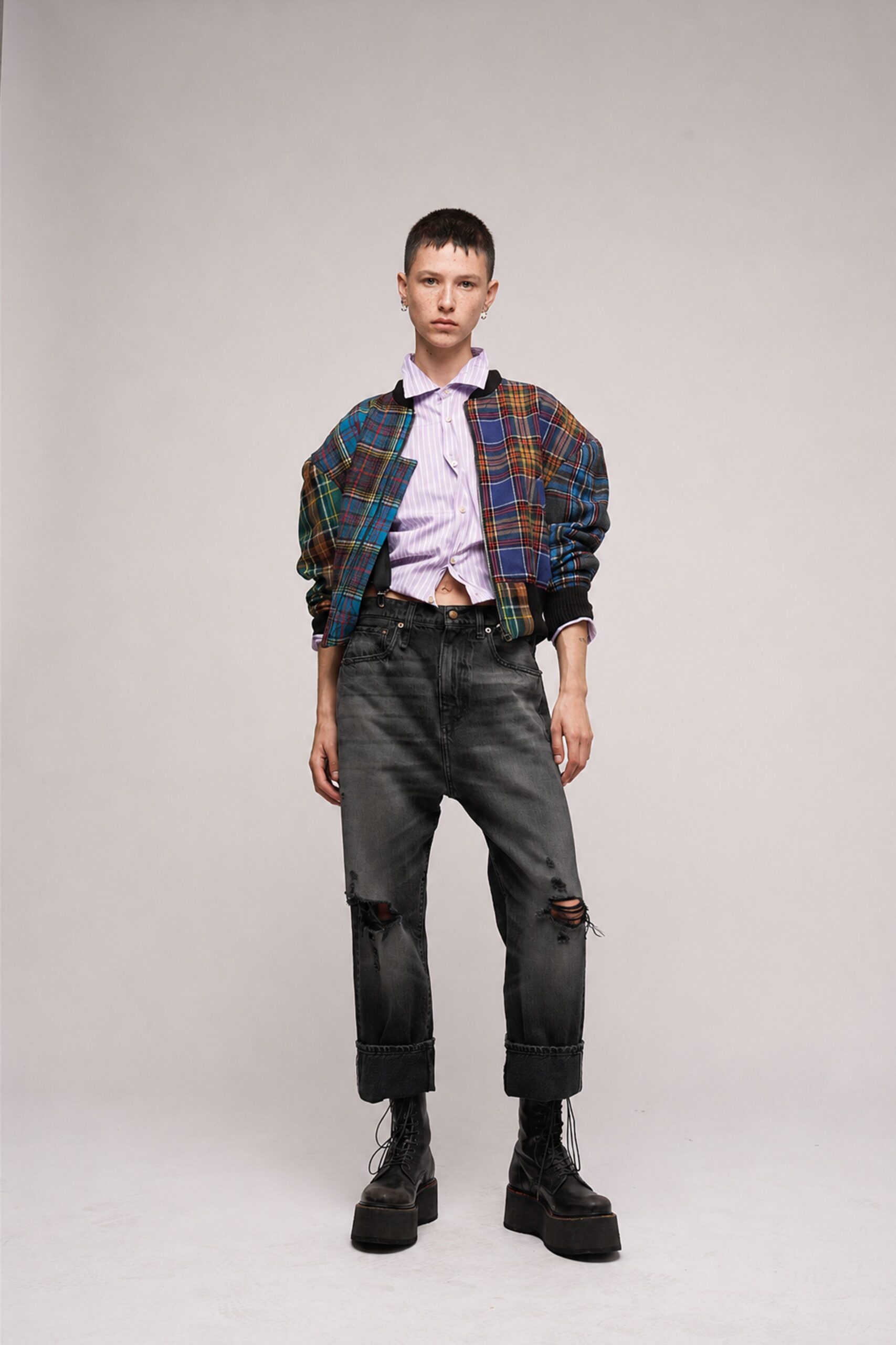 relaxed checked jacket with fitted shirt