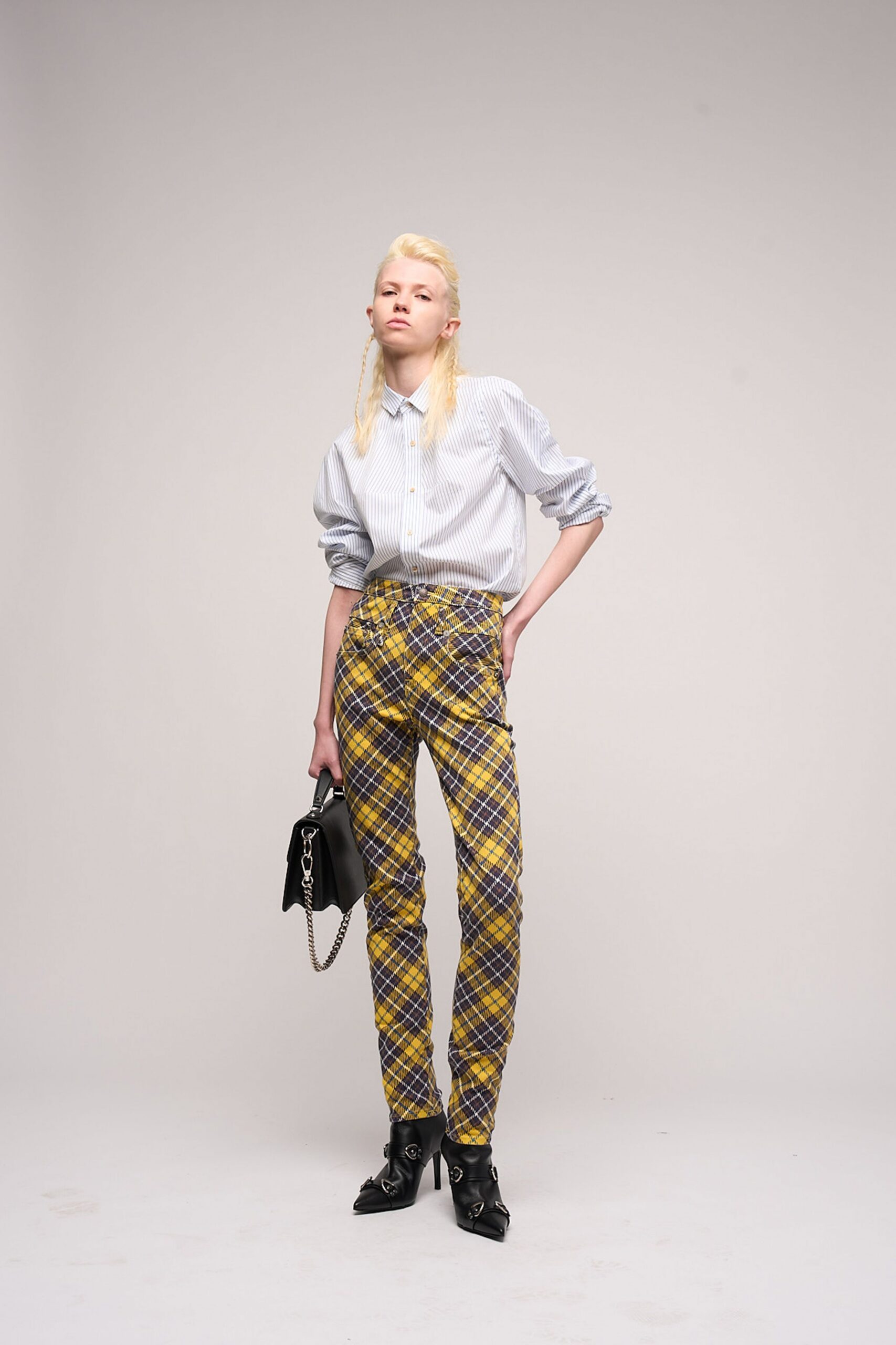 relaxed striped shirt with checked pants