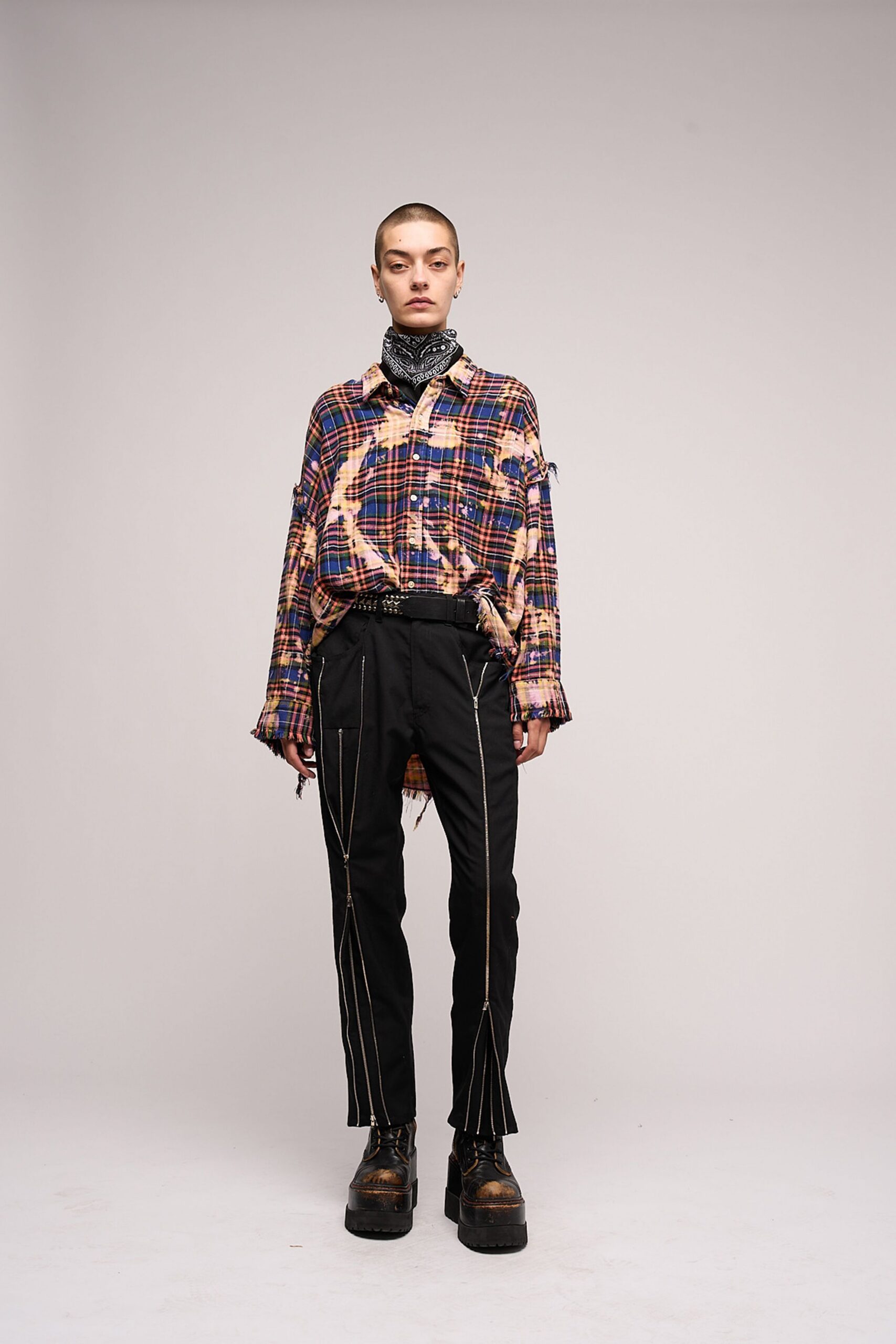 oversized multi-colored shirt with black pants