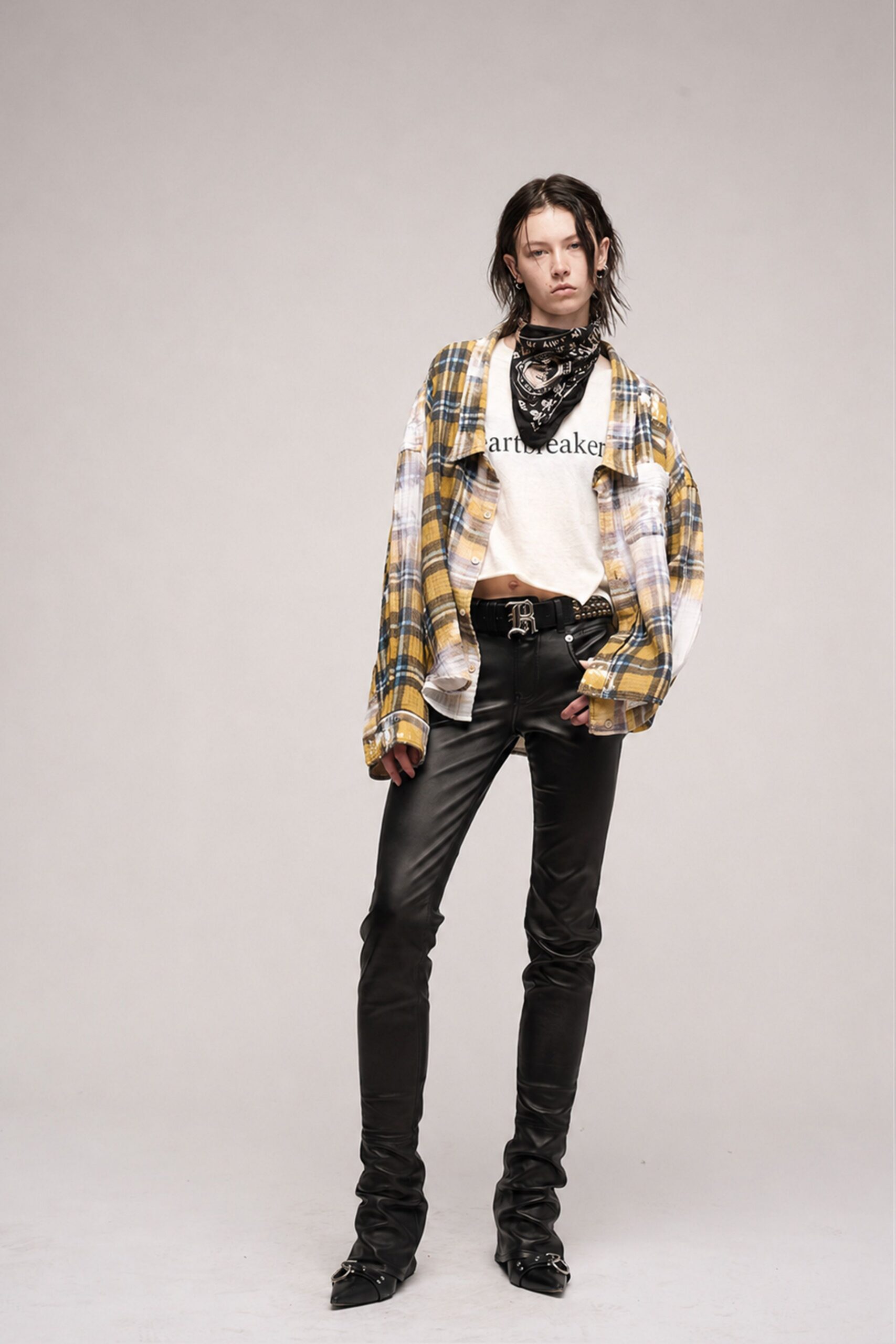 relaxed checked shirt with t-shirt
