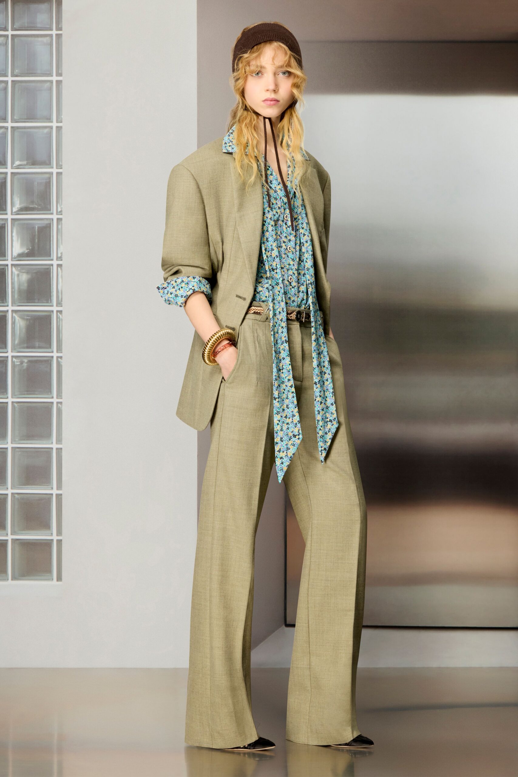 blue silk long-sleeve collared relaxed floral shirt