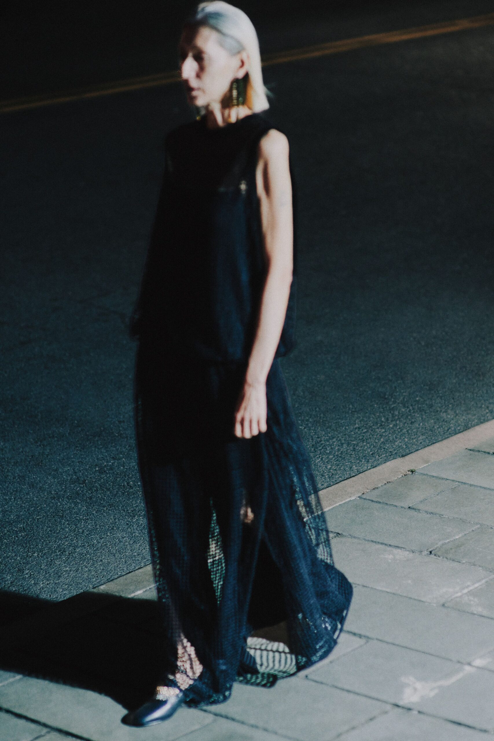 black mesh sleeveless v-neck relaxed layered sheer dress
