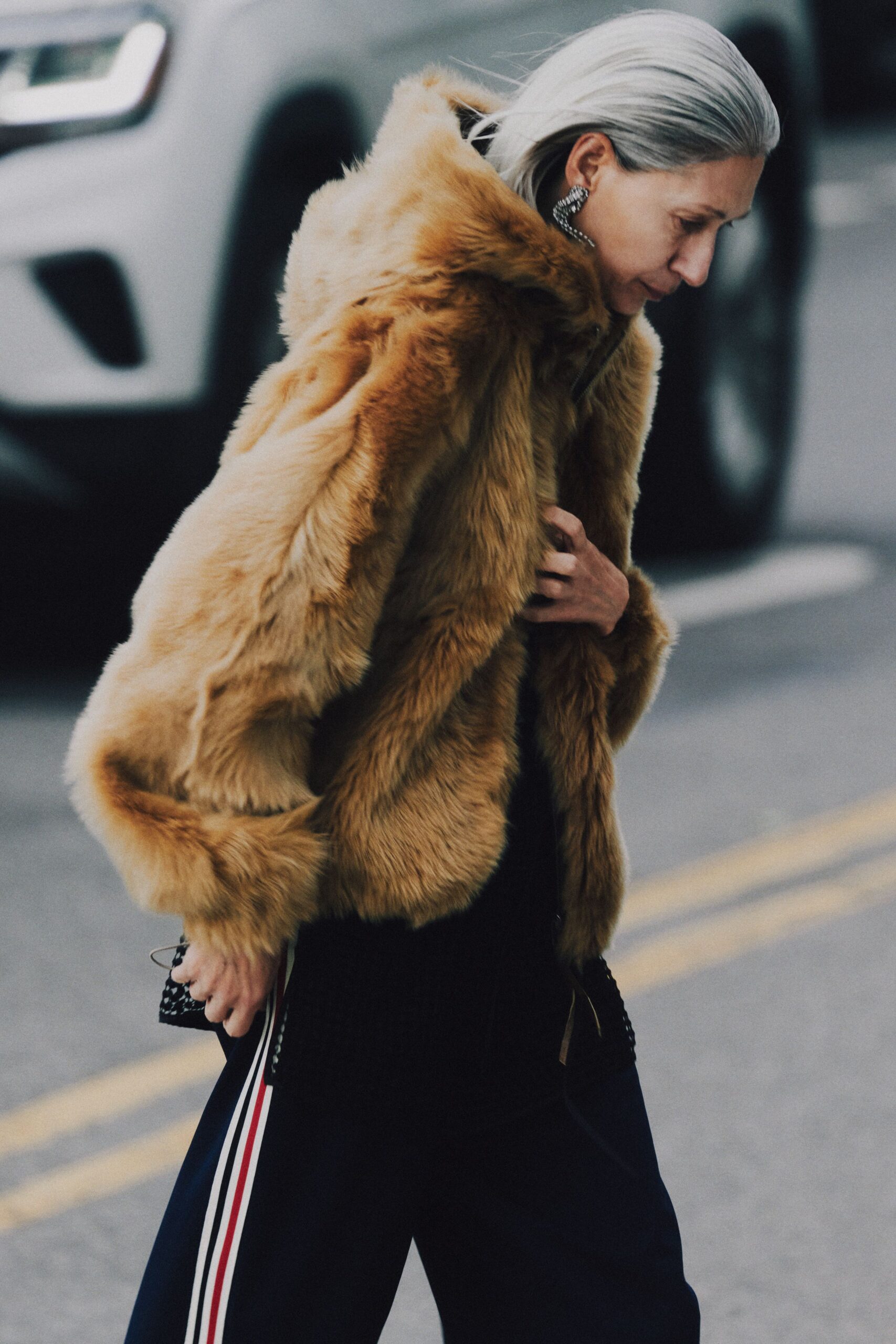 brown faux-fur long-sleeve hooded oversized coat