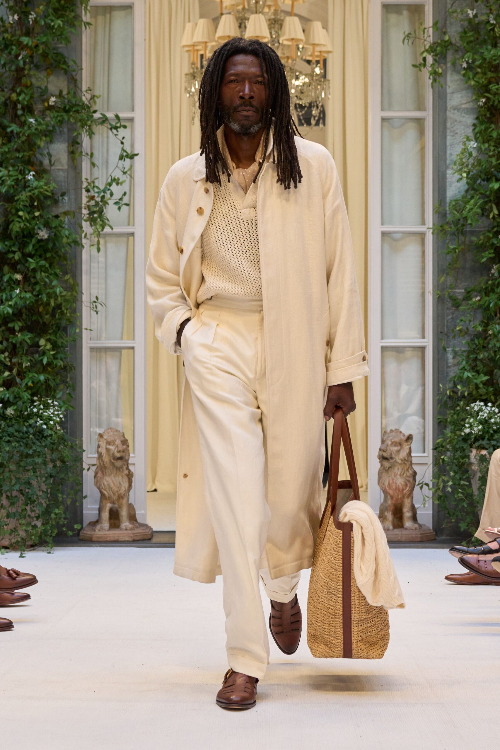 beige linen long-sleeve relaxed coat