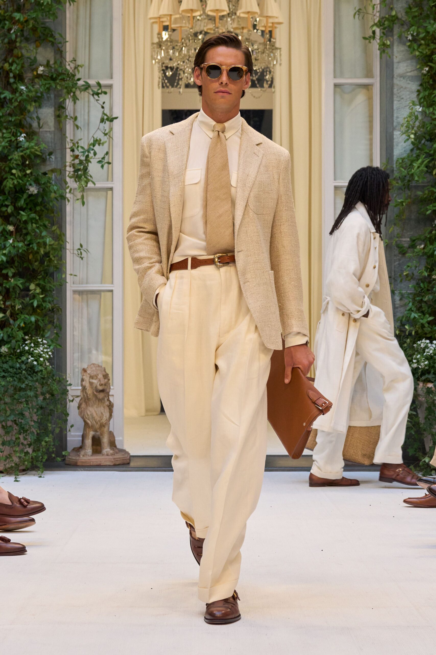 beige linen long-sleeve collared tailored blazer