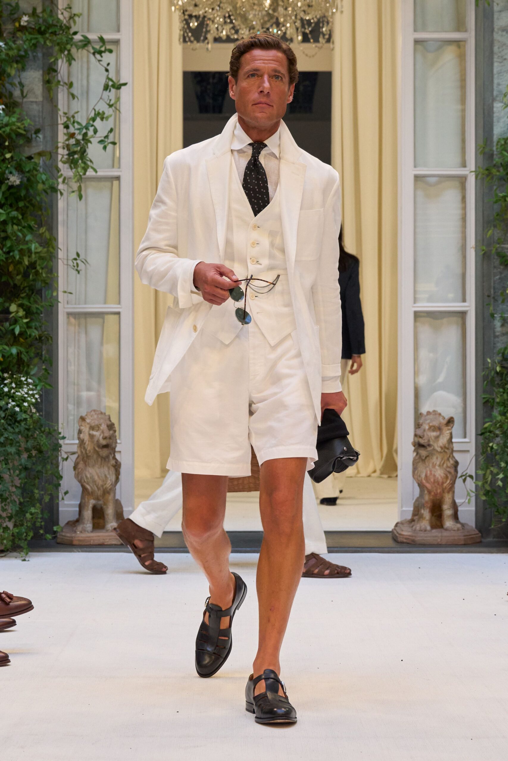 white tailored suit with shorts