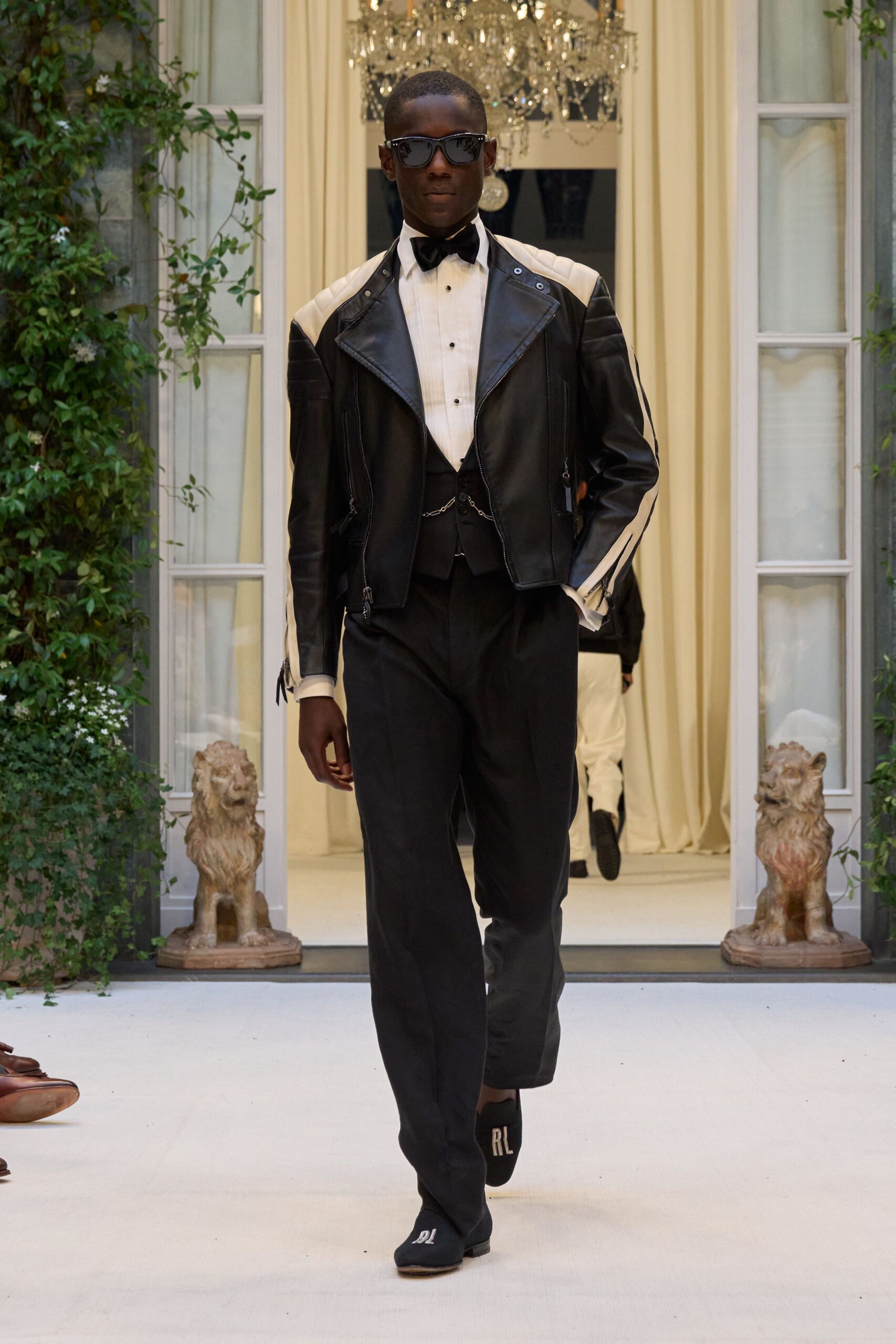black wool tailored straight-leg pants