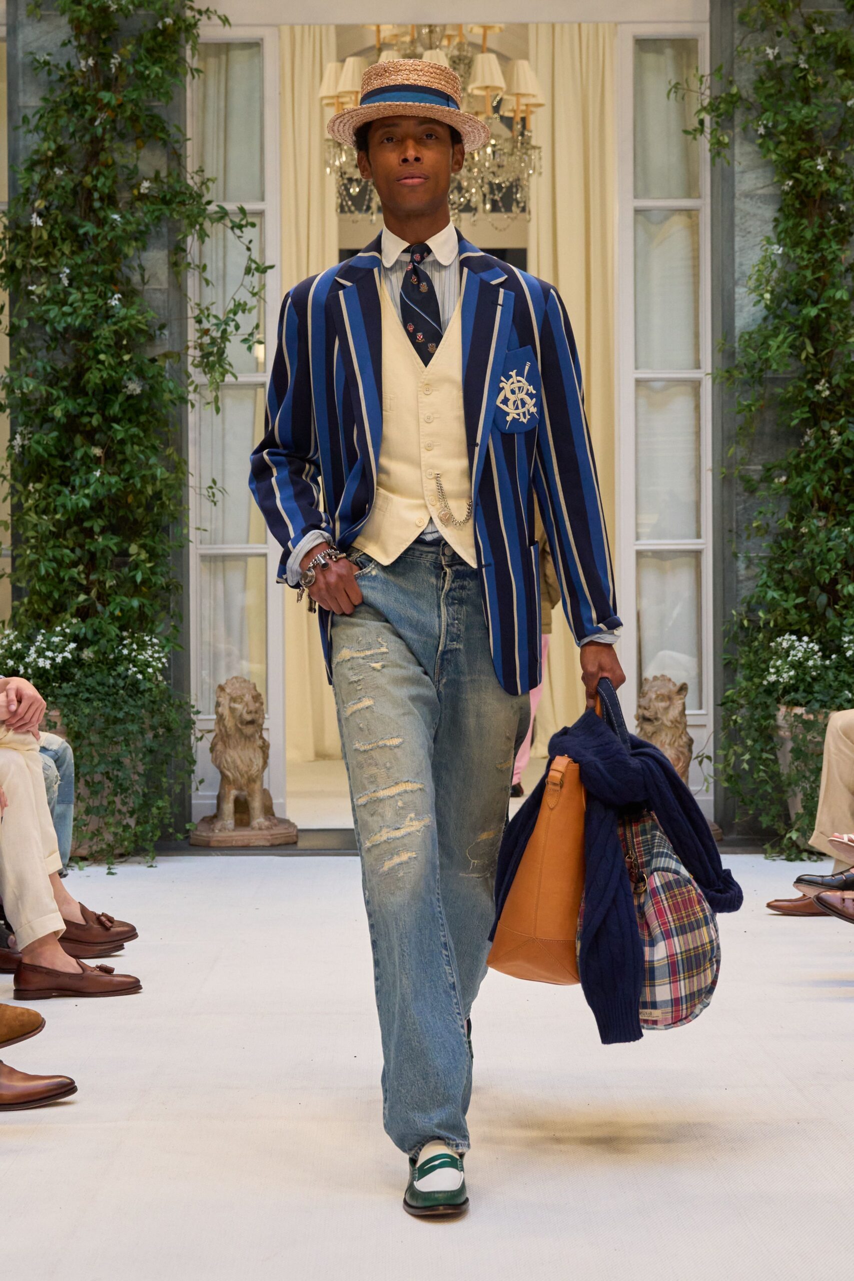 blue striped blazer with vest