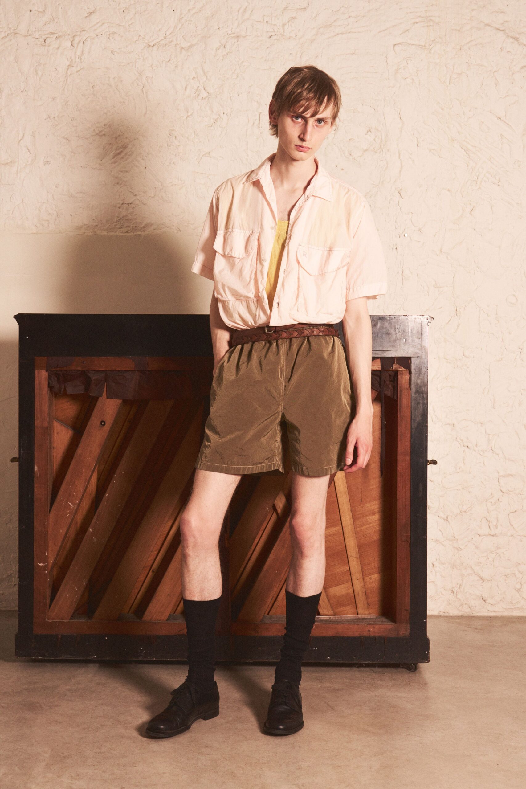 pink cotton short-sleeve collared relaxed shirt