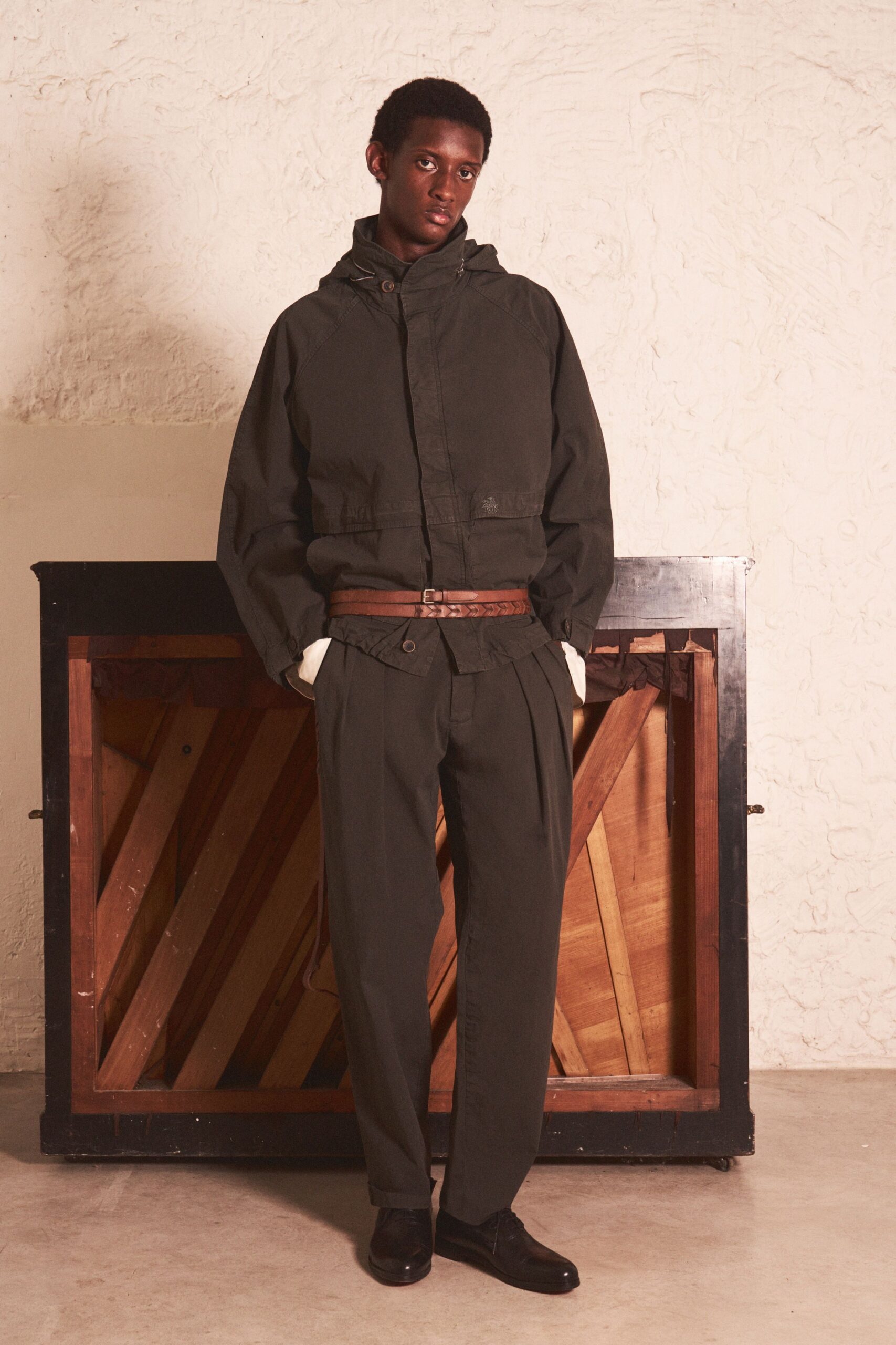 green cotton relaxed pleated pants