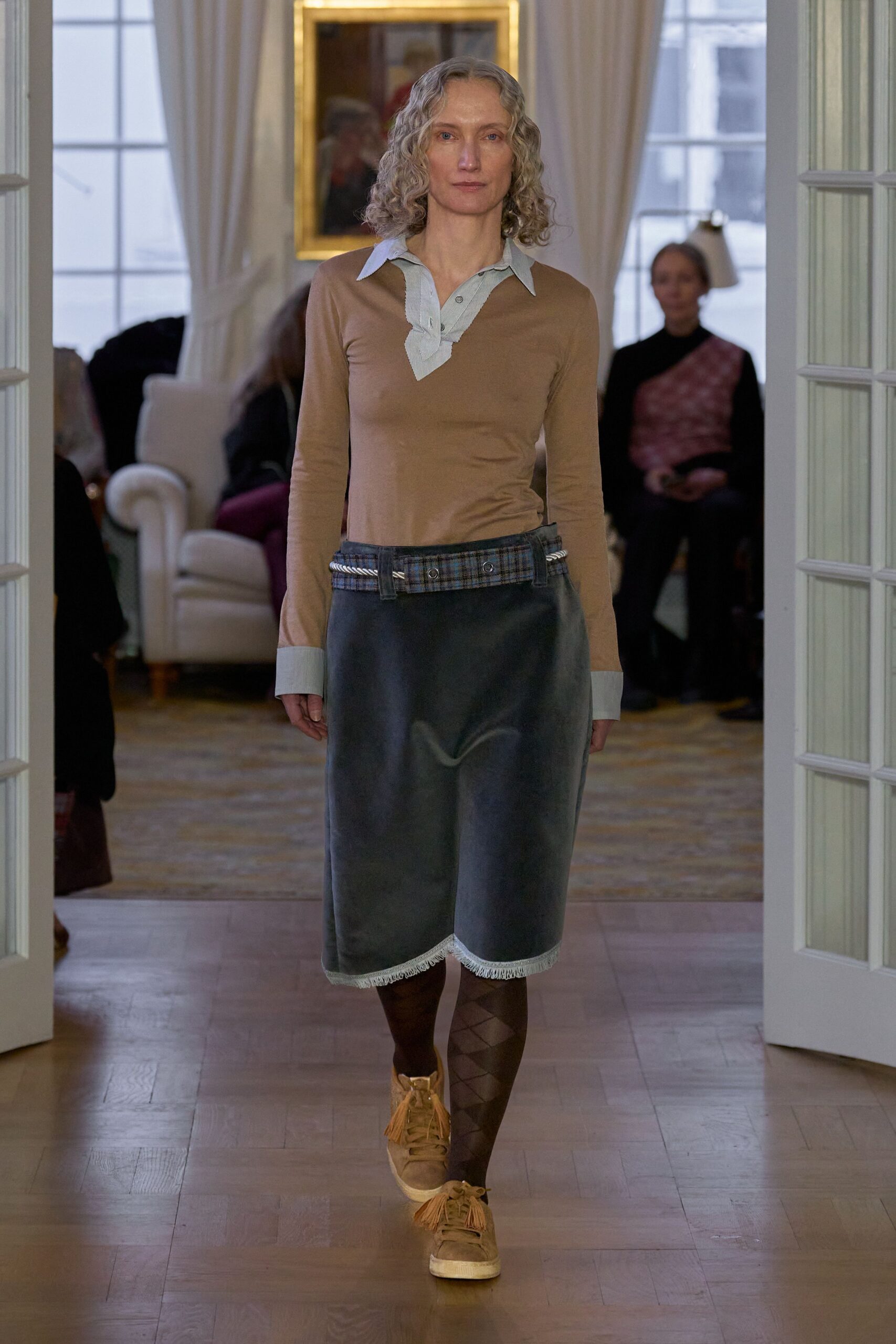 blue denim relaxed straight-leg skirt