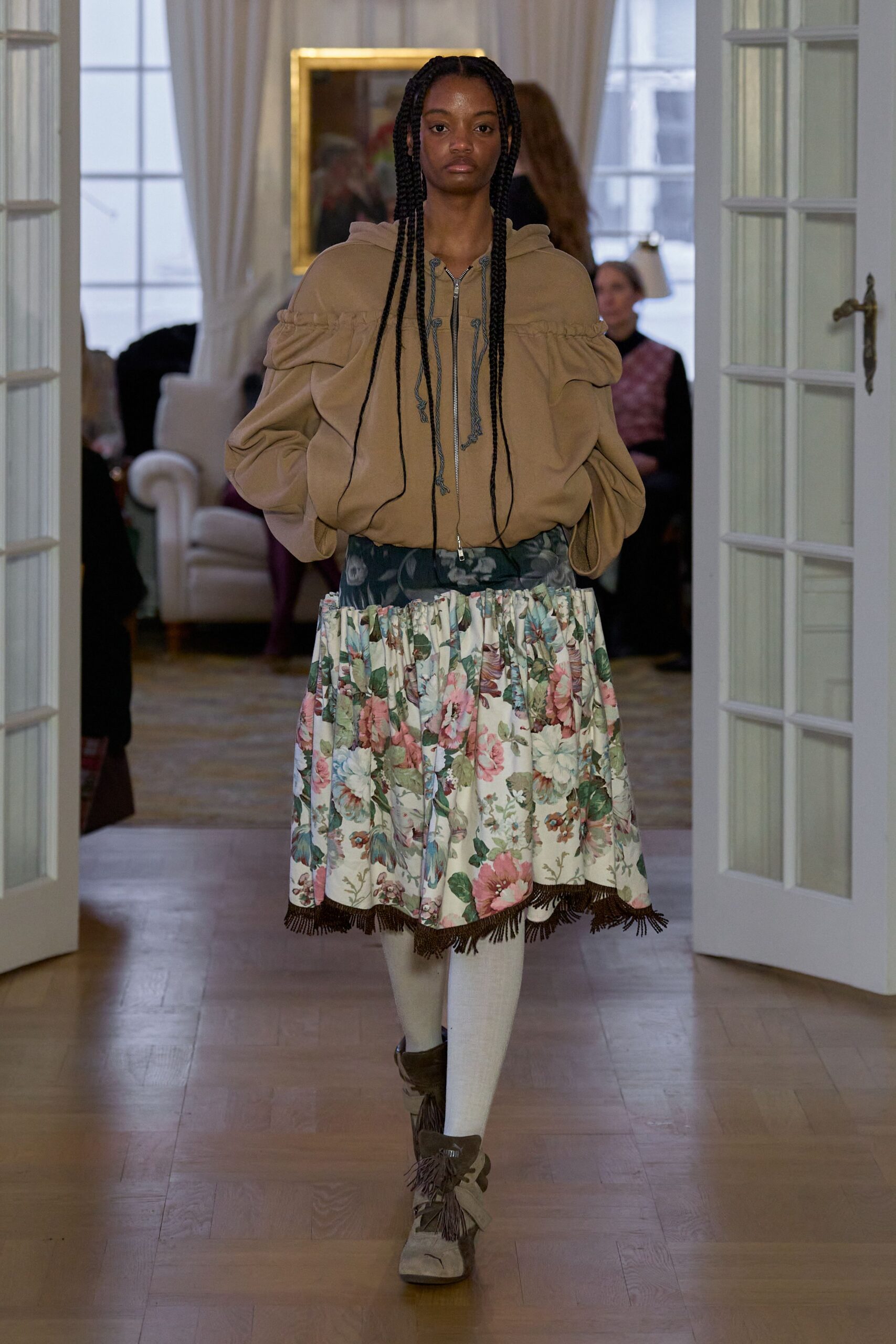 beige cotton long-sleeve hooded oversized layered hoodie