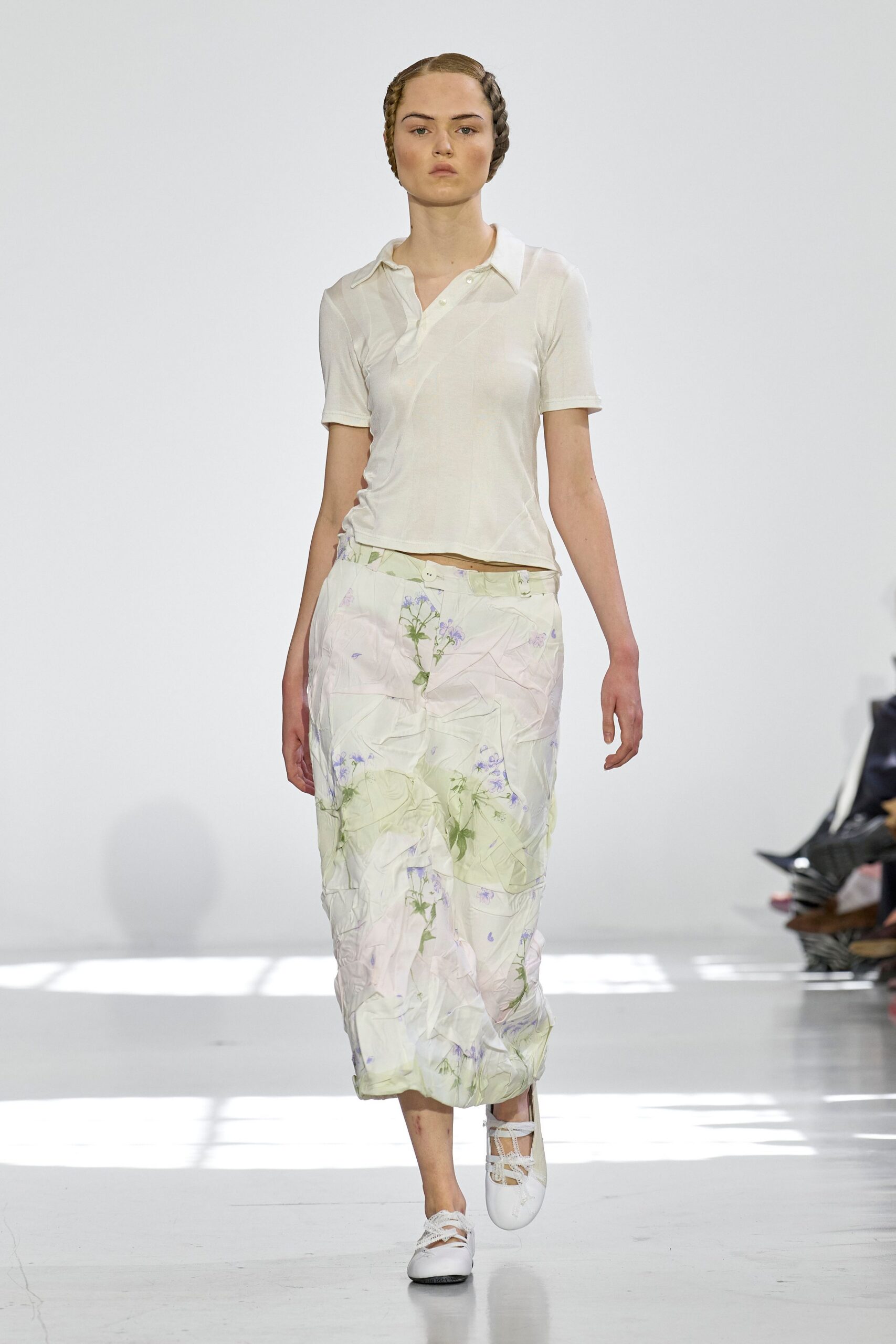 white silk relaxed pleated midi skirt