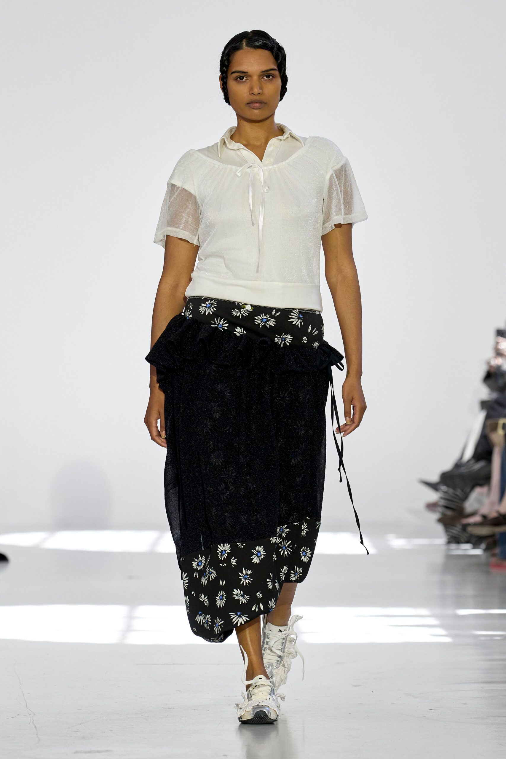 white cotton short-sleeve collared relaxed pleated shirt