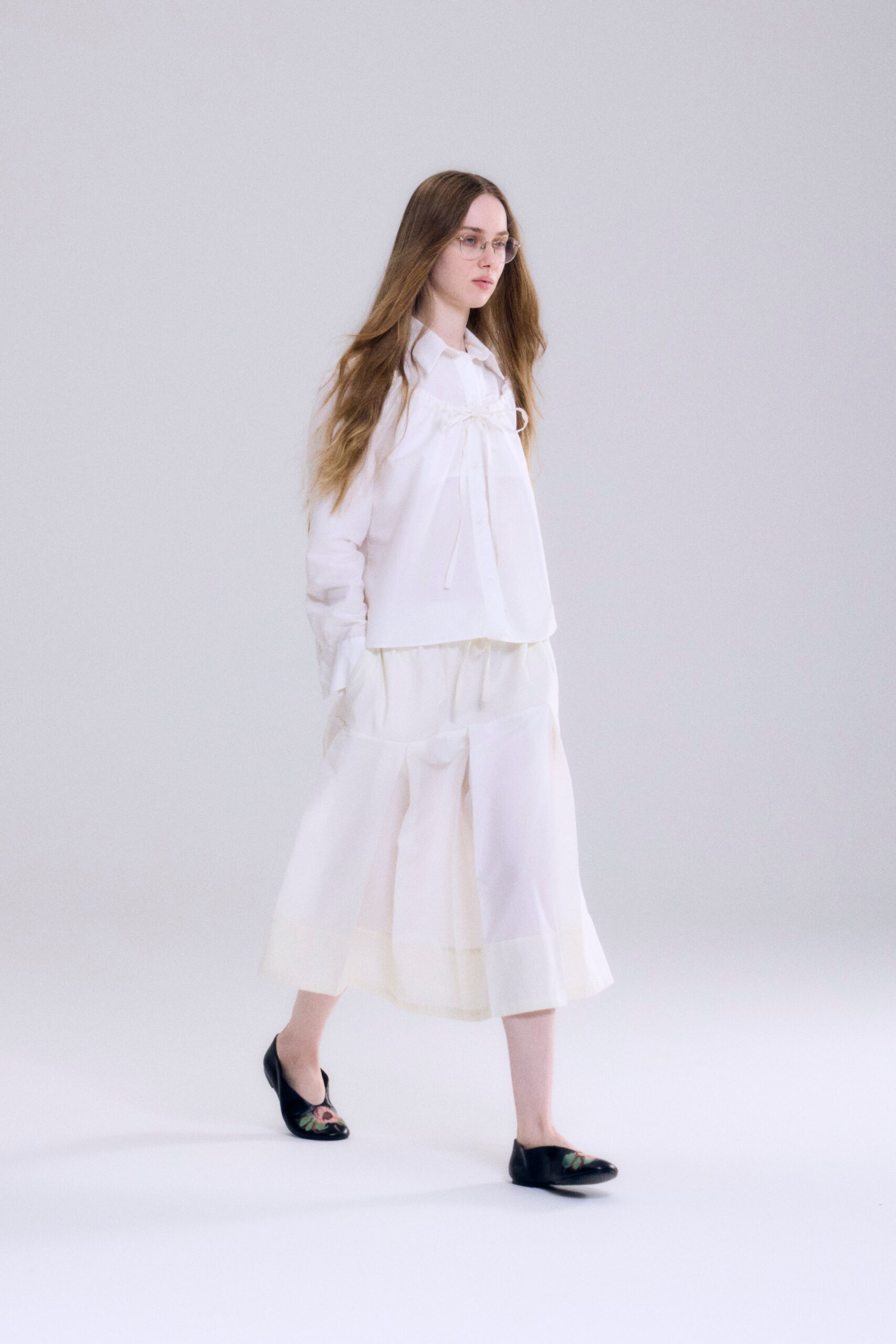 white cotton long-sleeve collared relaxed buttoned top