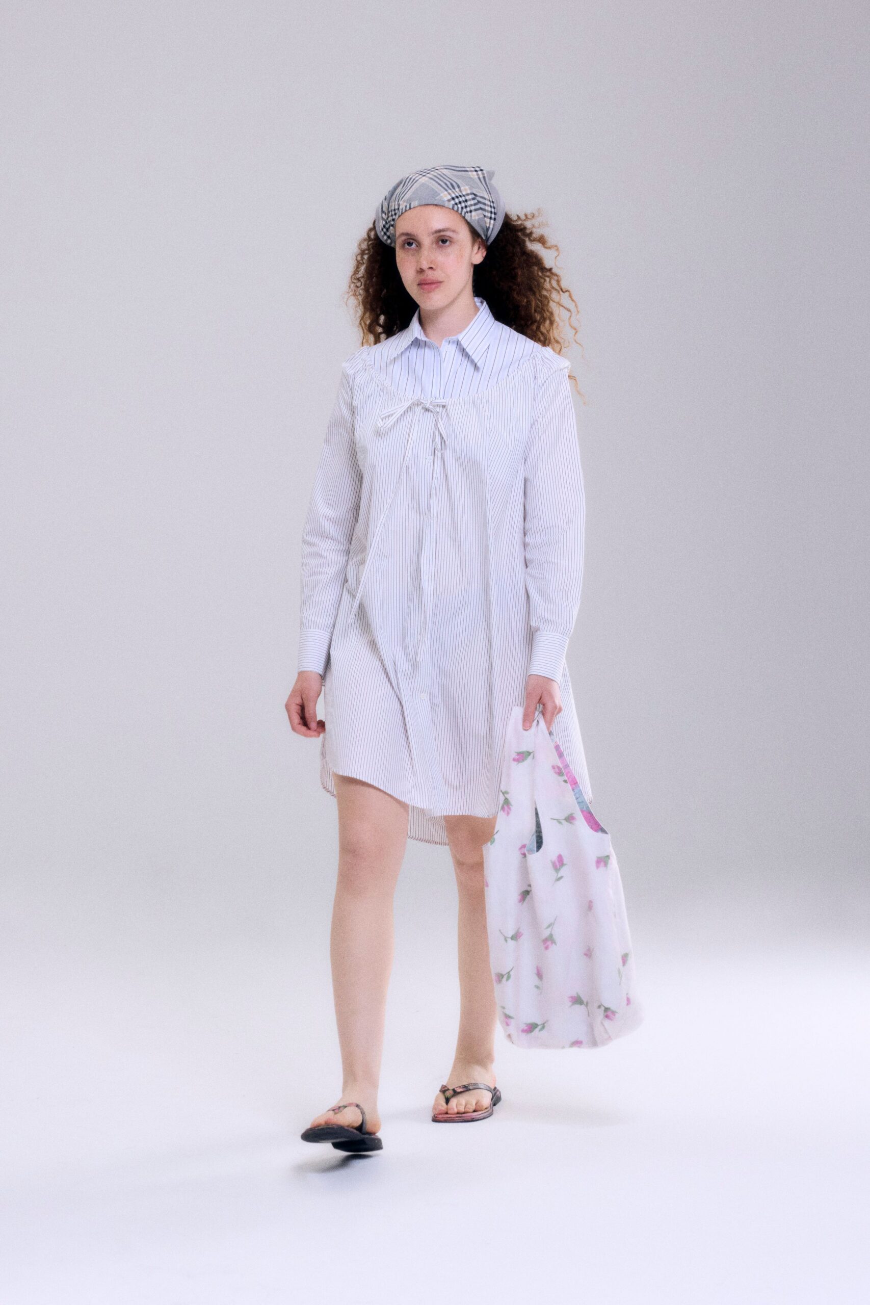 relaxed striped shirt-dress with accessories