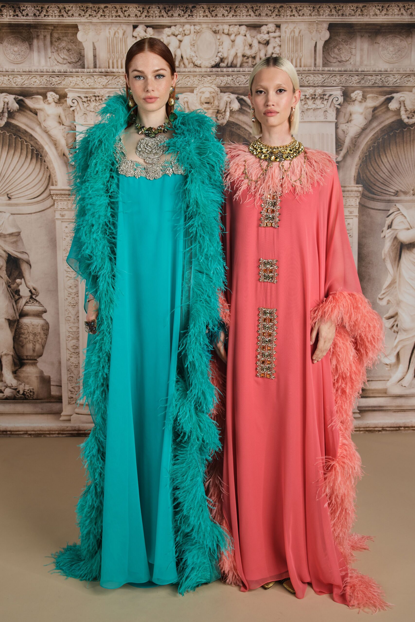 teal silk sleeveless square-neck fitted layered embellished gown