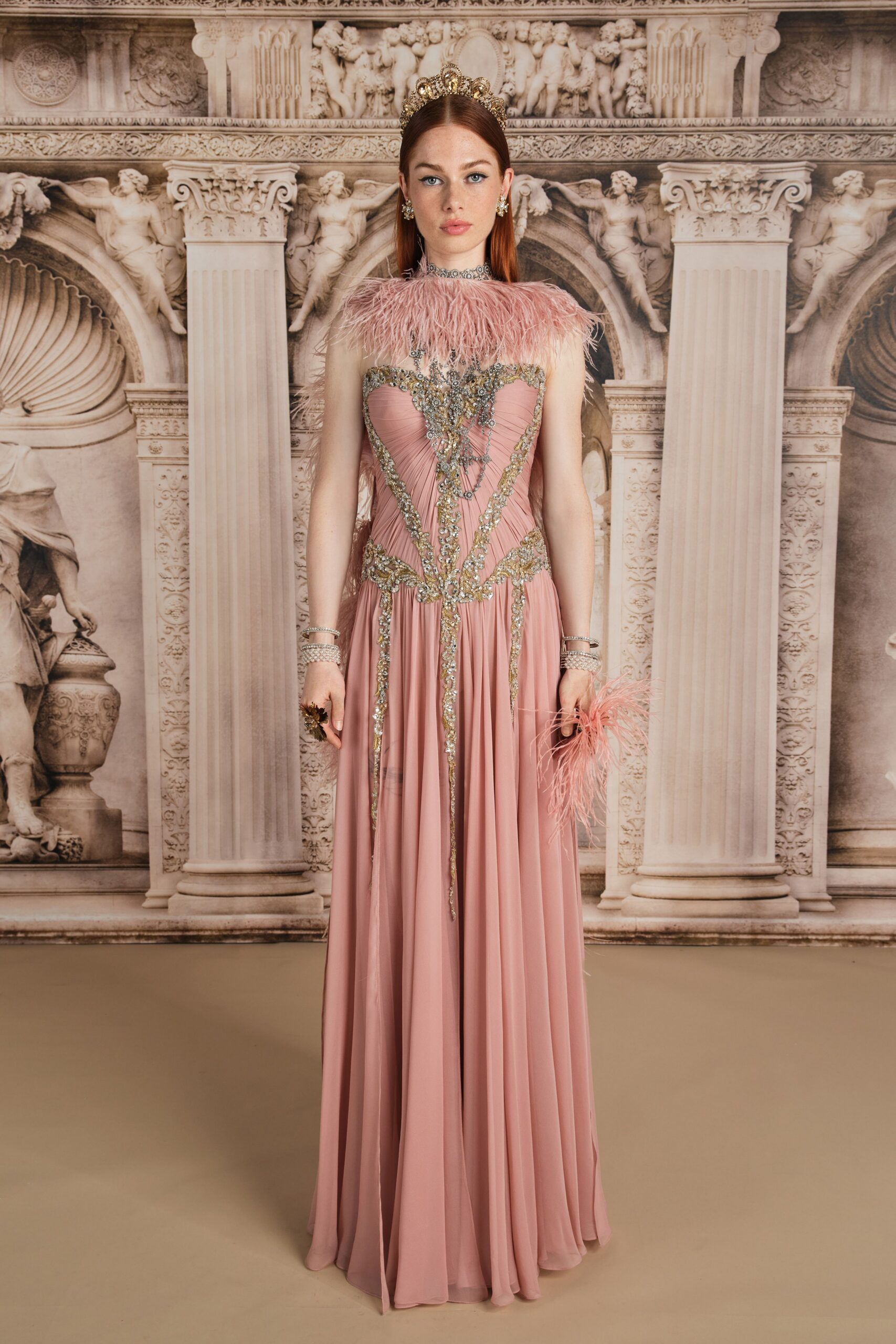 pink silk fitted gown