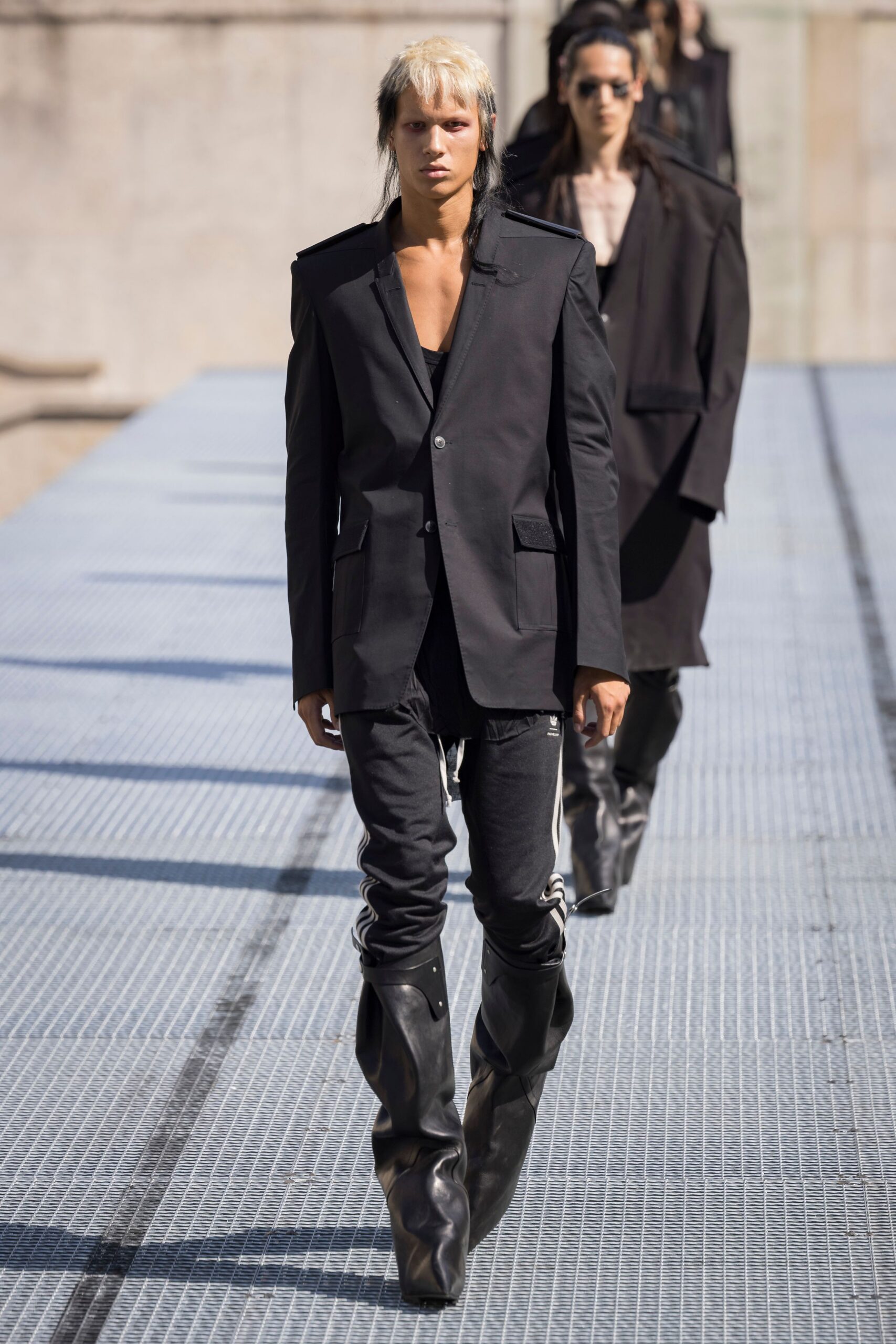 black structured blazer and fitted pants