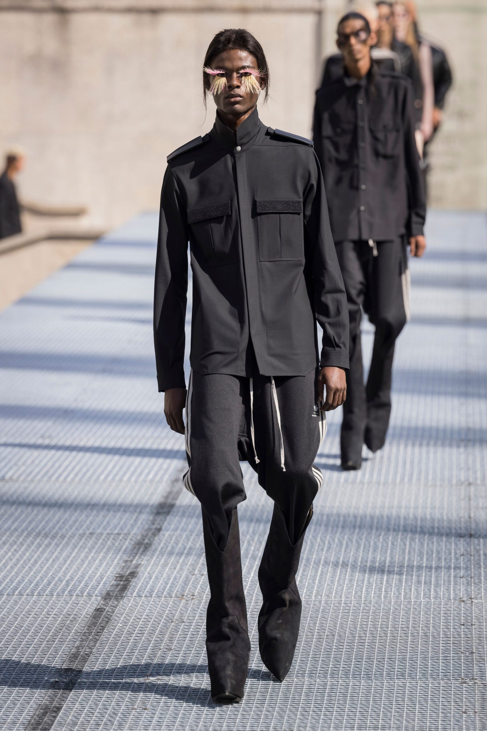 black fitted shirt and pants
