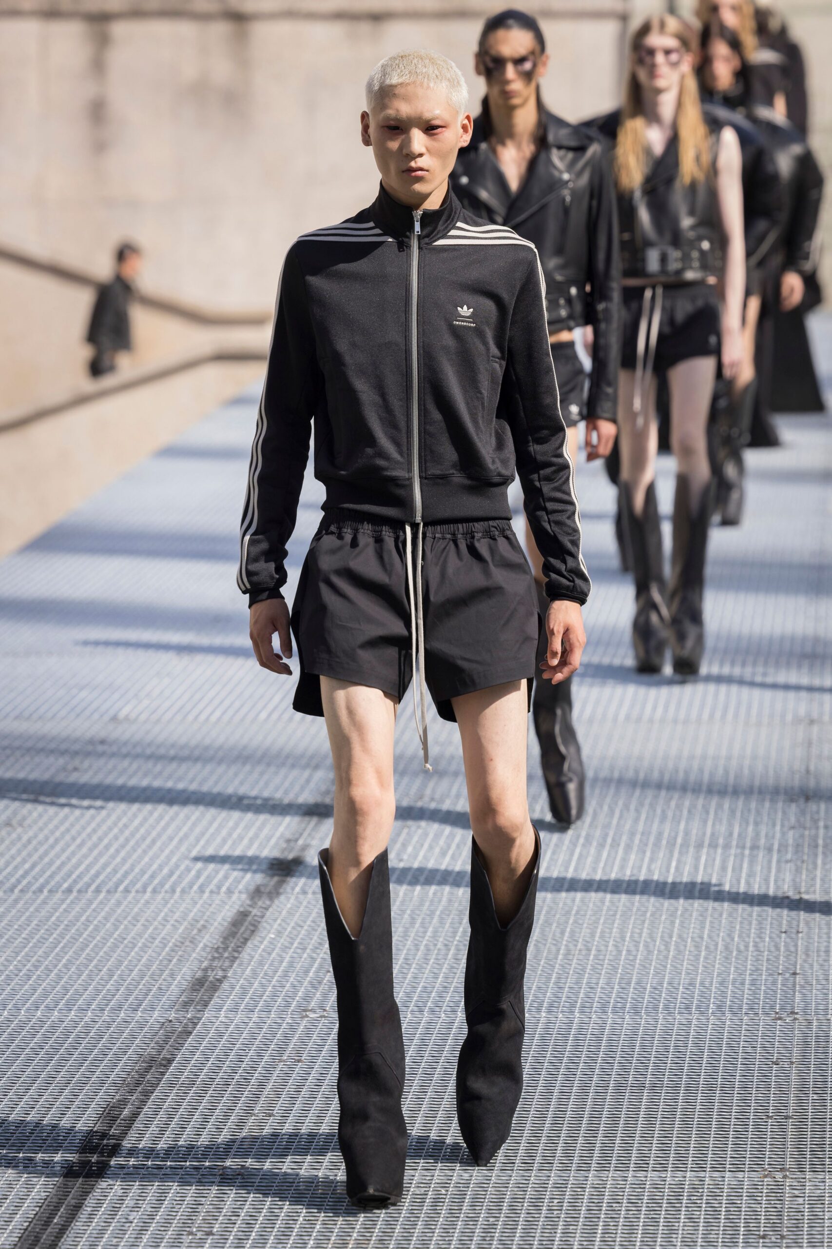 black fitted jacket and shorts